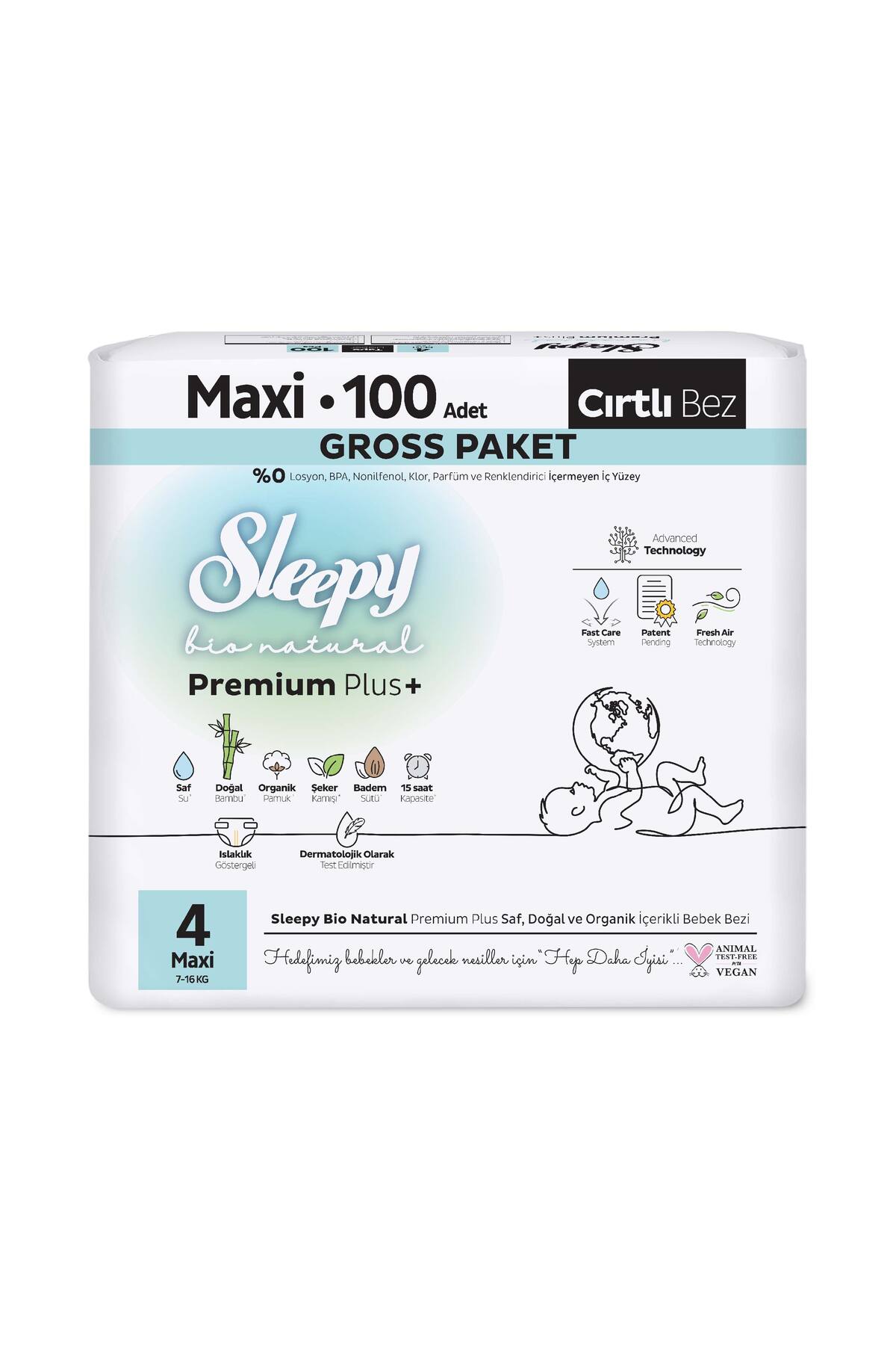 Sleepy Bio Natural Premium Plus Gross Paket Bebek Bezi 4 Numara Maxi 100 Adet fotoğrafı 2 (önizleme)