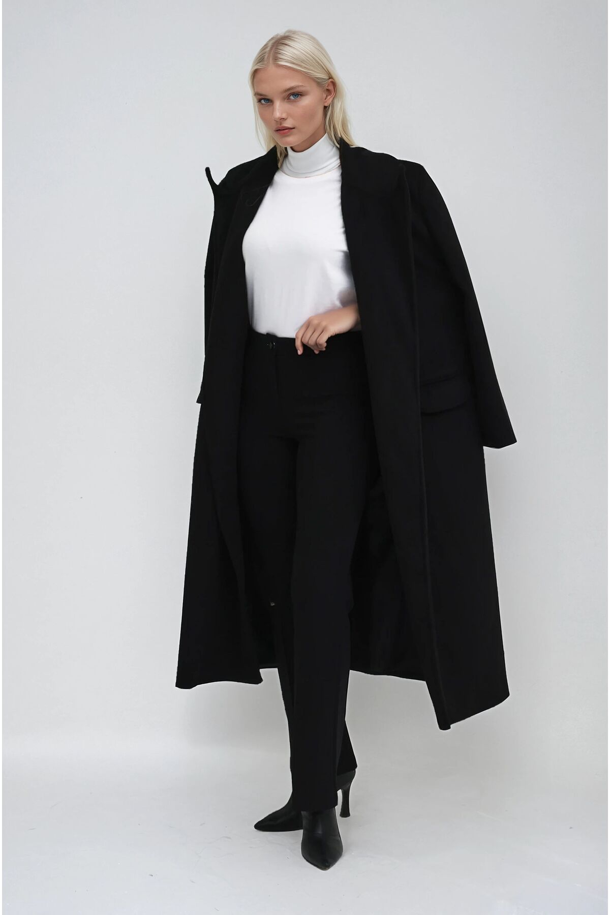 Lijuri  Siyah Dokulu Basic Kuşaklı Kaban 7098 R9-J-K4 - Görsel 3