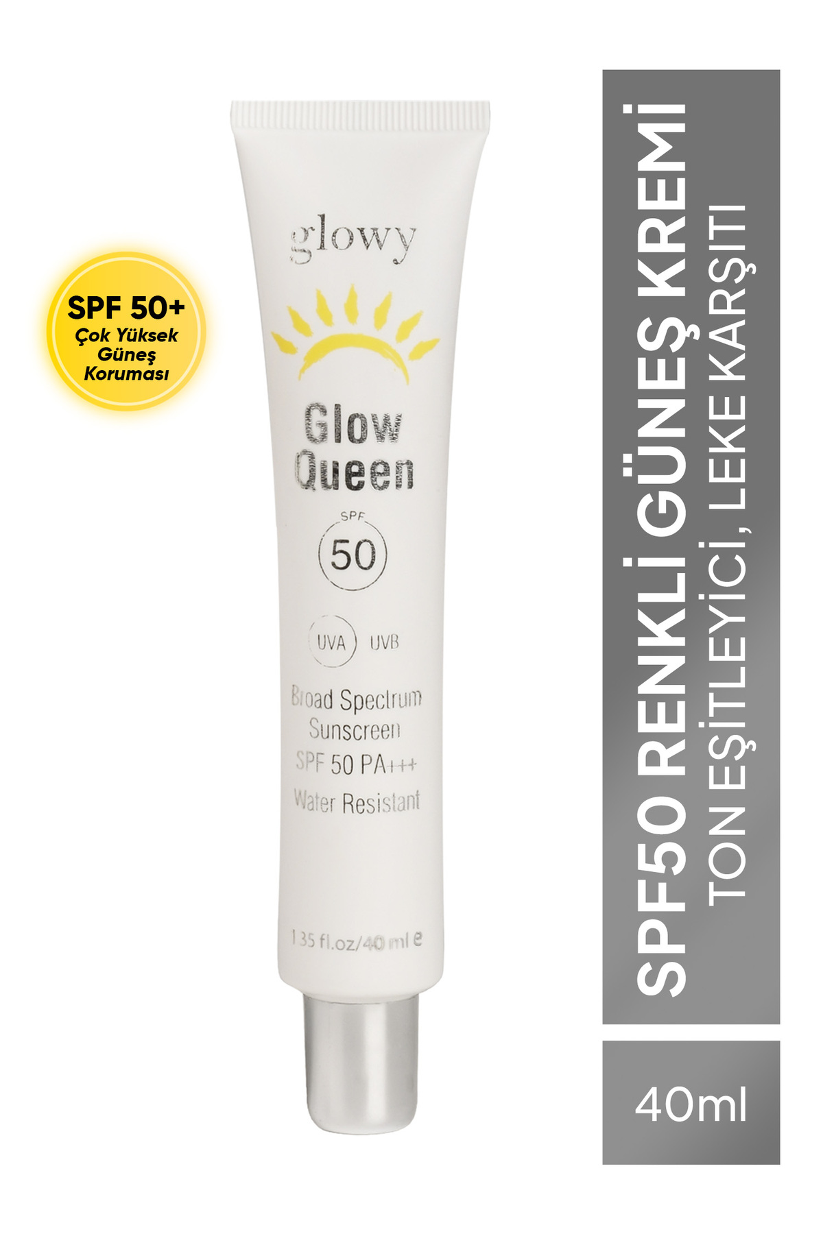 GLOWY SPF50 Renkli Güneş Kremi Ton Eşitleyici Leke Karşıtı Yüz Kremi Glow Queen 40ml