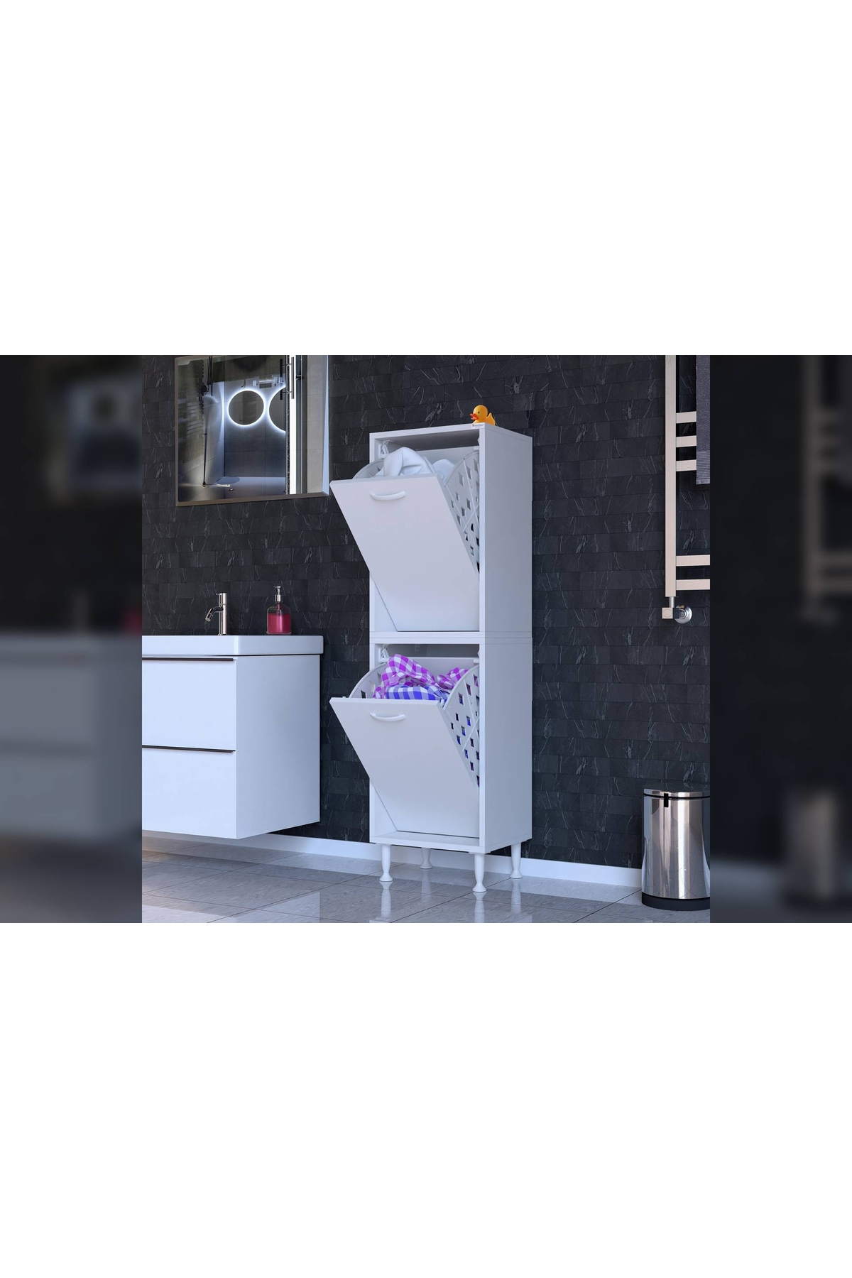 Vivense İlkim Alt Ve Üst Modül Sepetli Banyo Dolabı, 35 Cm
