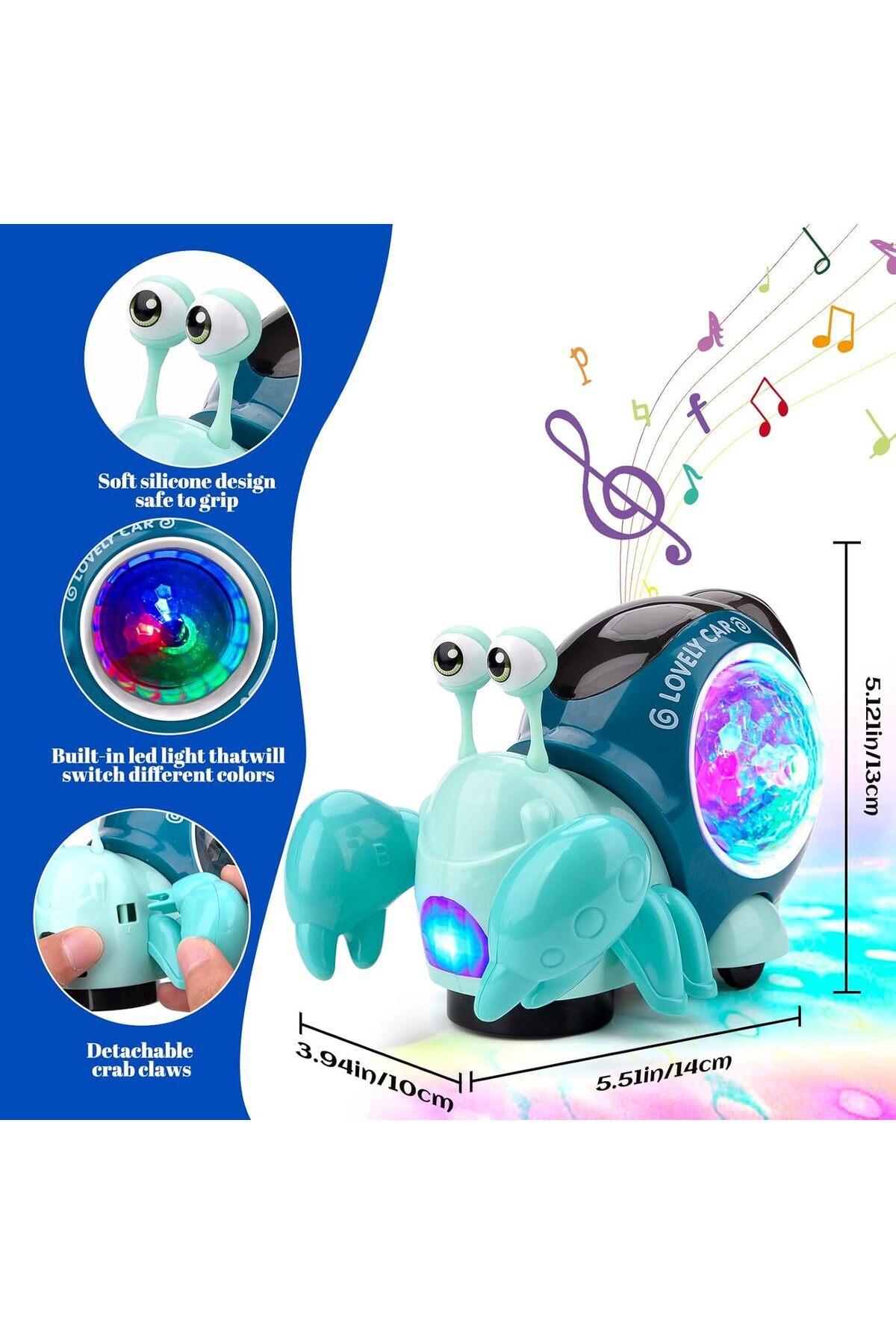 Brother Toys Işıklı Ve Müzikli Emeklemeye Yardımcı Yengeç Turbo Benzeri Salyangoz fotoğrafı 2 (önizleme)