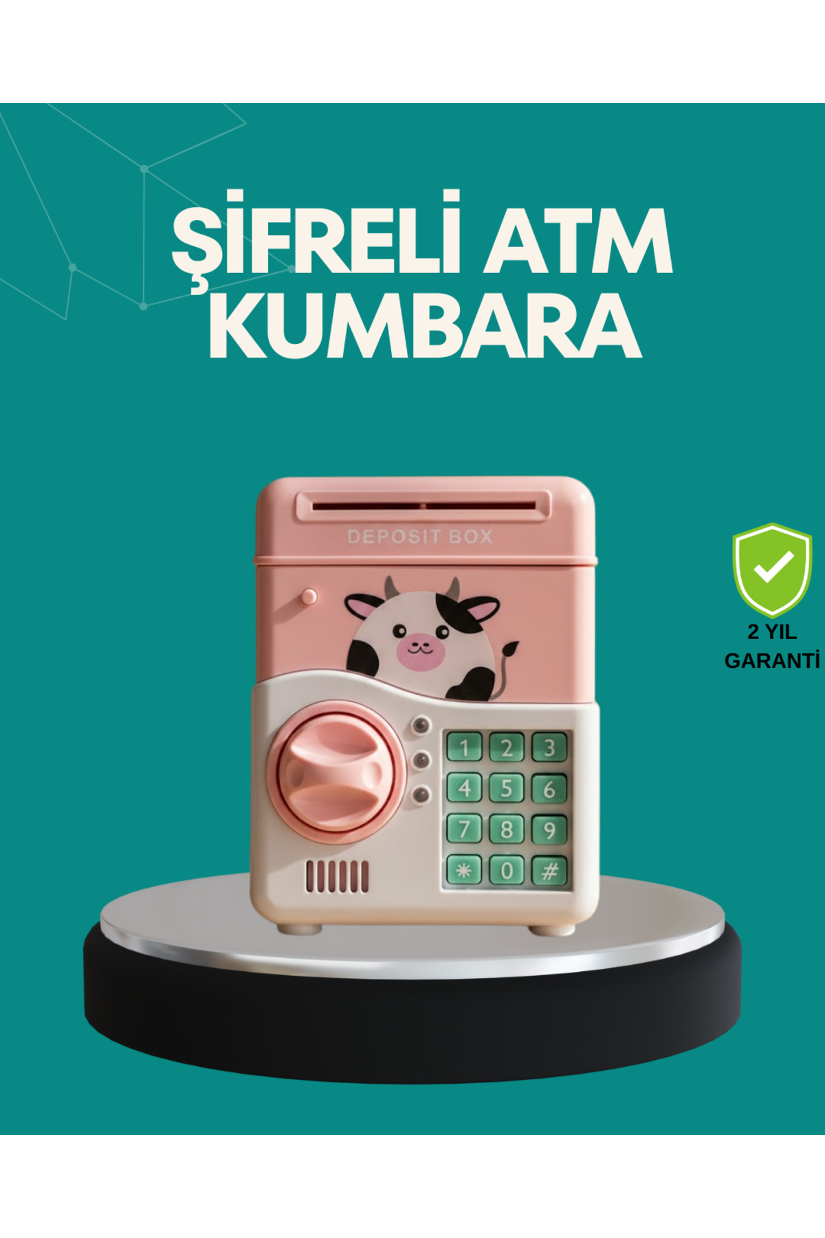 Budi Pembe ATM Kasa Görünümlü Elektronik Şifreli Çocuk Kumbarası