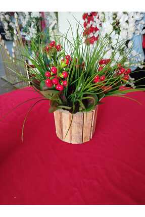 Handmade Ahşap Saksıda Yapay Kokina 7 dal ve 3 çeşit yapay yaprak ile dizayn ...
