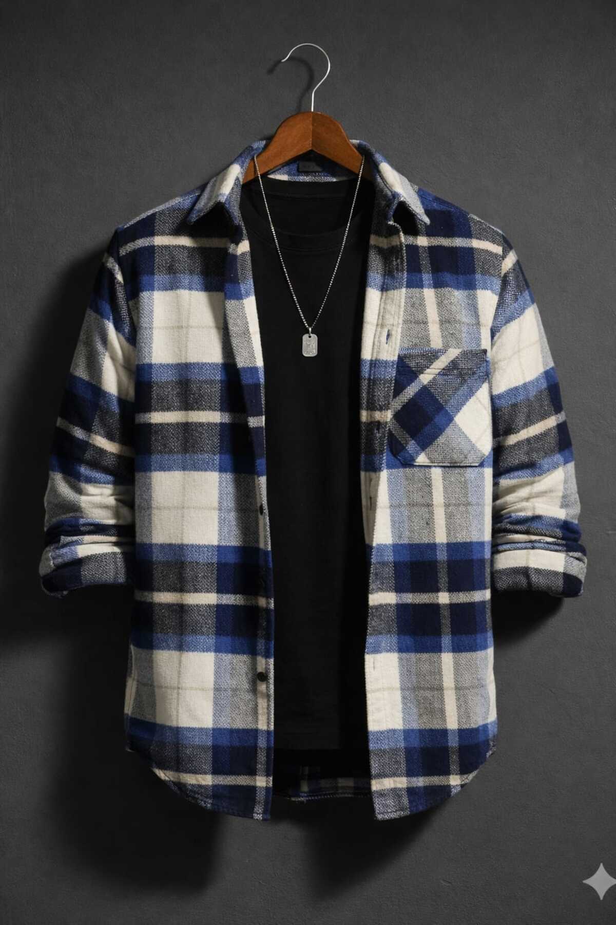 YNGMENCLASS Single Pocket Detailed Plaid Textured Cashmere Cotton Winter Lumberjack Shirt