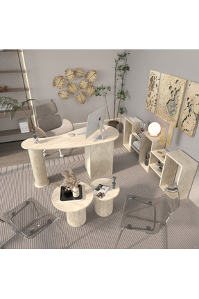 klubeconcept Athena Kolon Ayaklı Mermer Desenli Çalışma Masası Ofis Takımı %1...