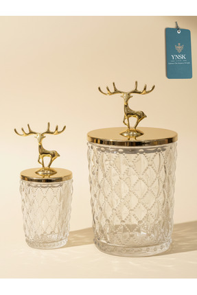 YNSK Luxury | Lusso | 2'li Geyik Figür Kapaklı Kristal Cam Şekerlik, Saklama ...