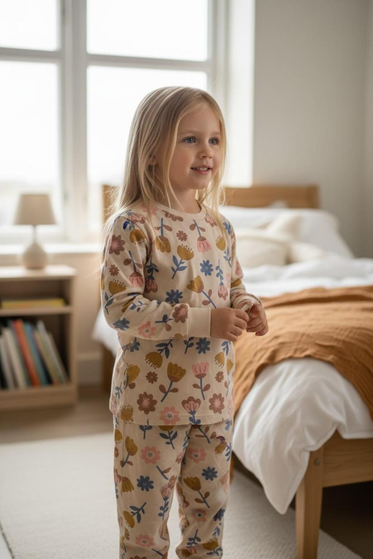 İsobel Kids ÇİÇEKLİ DESENLİ %100 PAMUK SÜPREM KUMAŞ UZUN KOL KIZ ÇOCUK PİJAMA TAKIMI fotoğrafı 2 (önizleme)
