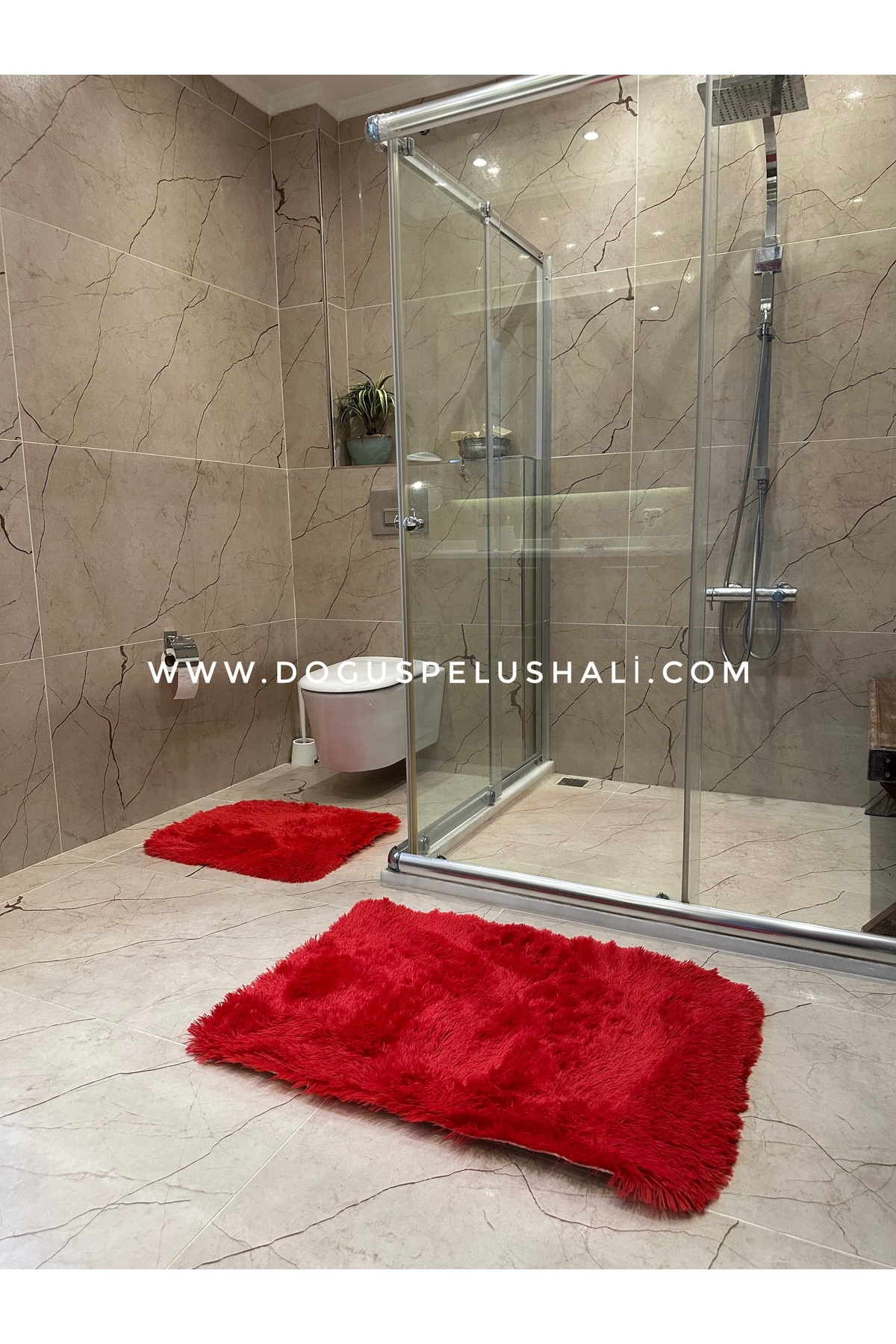 Rabbit Red Bathroom Rug Set of 2 with Non-Slip Base