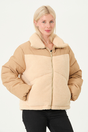 PIQUE KADIN MONT Peluş Detaylı Çift Kumaş Kadın Mont