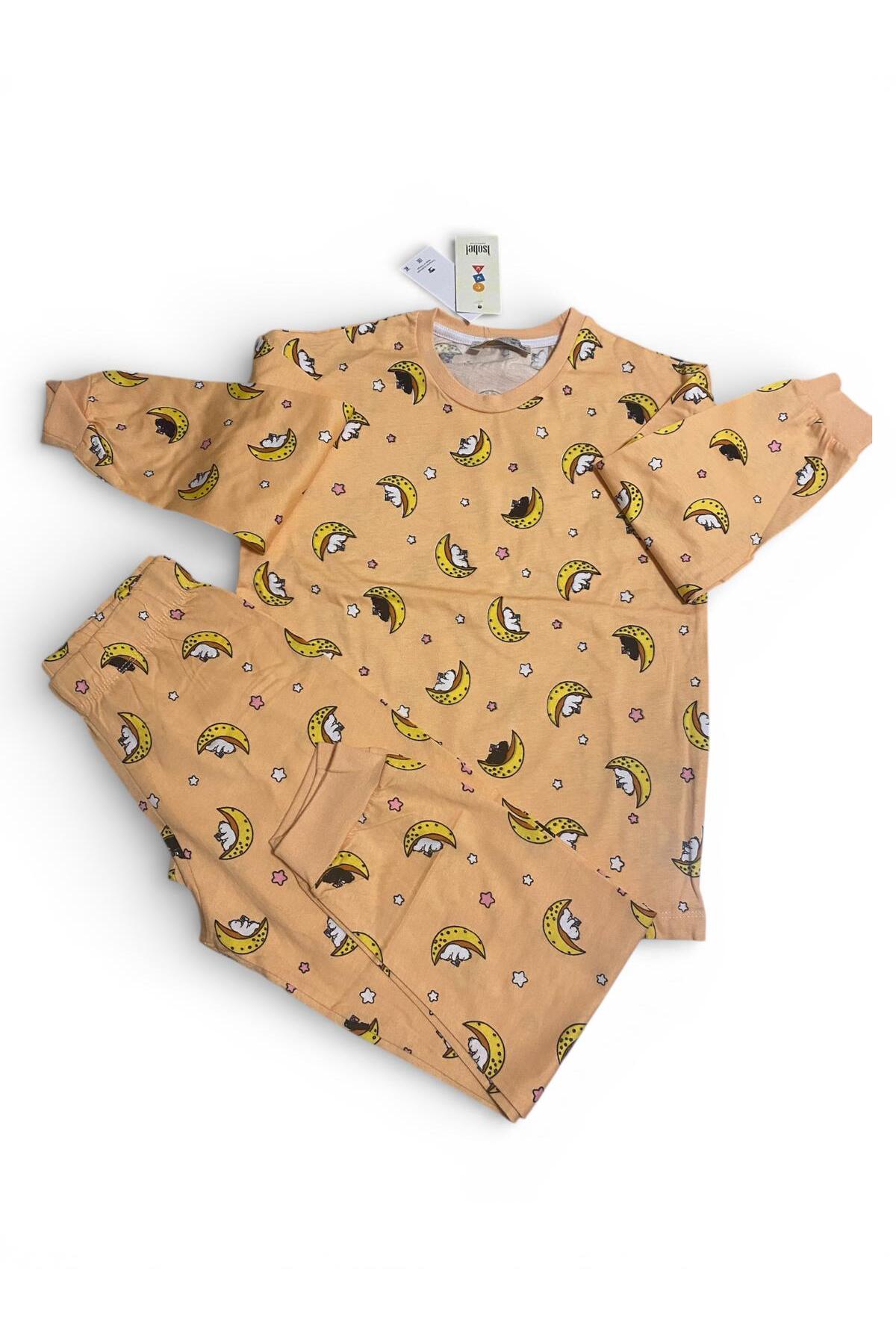 İsobel Kids KAVUNİÇİ RENK %100 PAMUK SÜPREM KUMAŞ KARIŞIK DESEN KIZ ÇOCUK PİJAMA TAKIMI fotoğrafı 3 (önizleme)