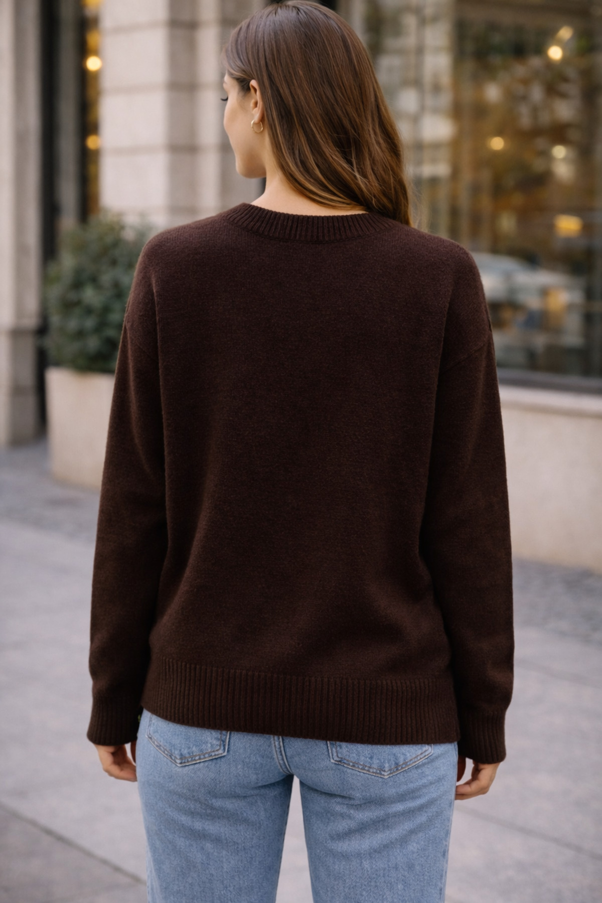 RTD&VLD  Kadın Vita-260 Maviş Bisiklet Yaka Basic Triko Kazak Kahverengi - Görsel 2