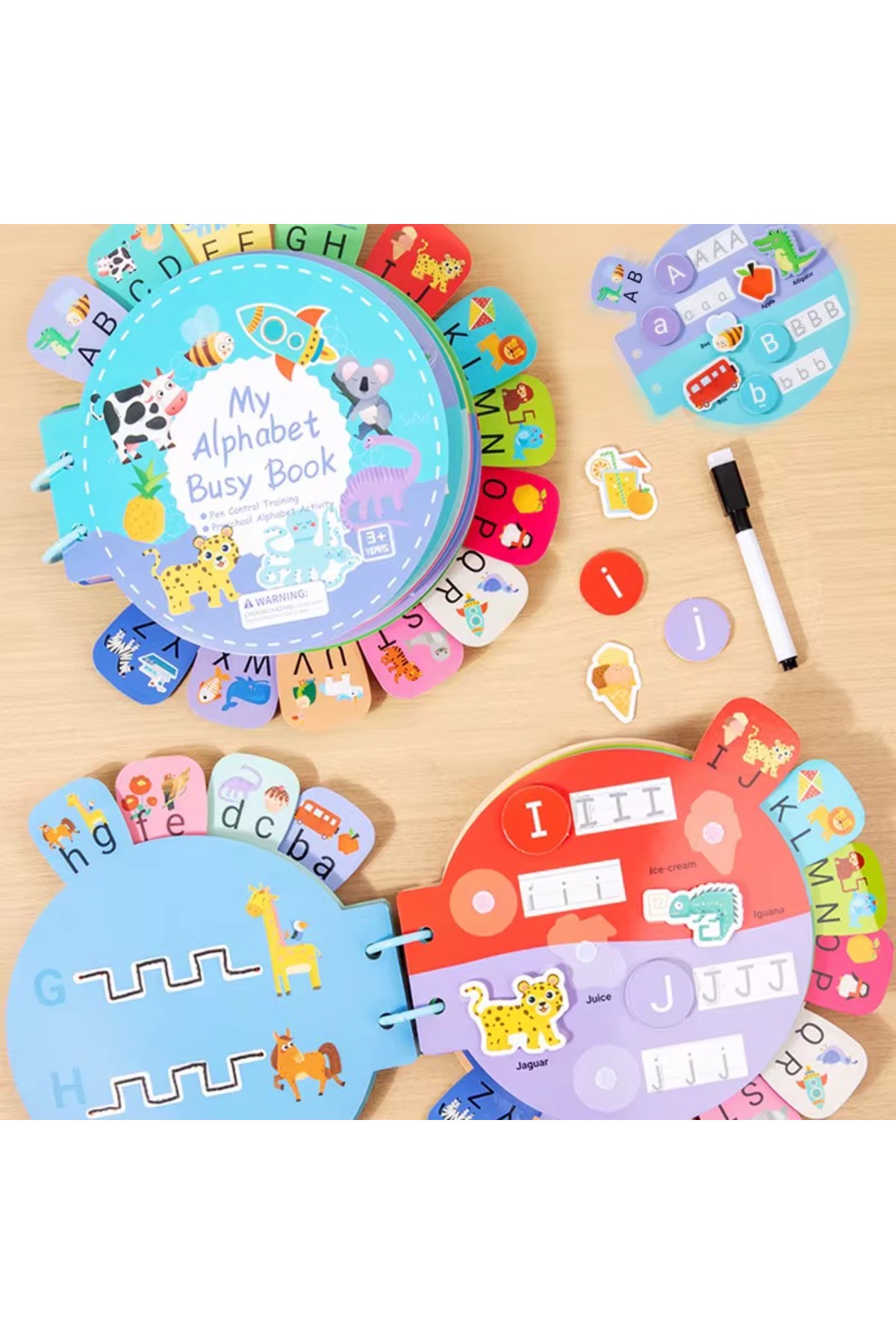 کتاب سرگرمی الفبای من – کتاب فعالیت آموزشی قابل استفاده مجدد برای یادگیری حروف – اسباب‌بازی آموزشی – سنین ۳ سال به بالا