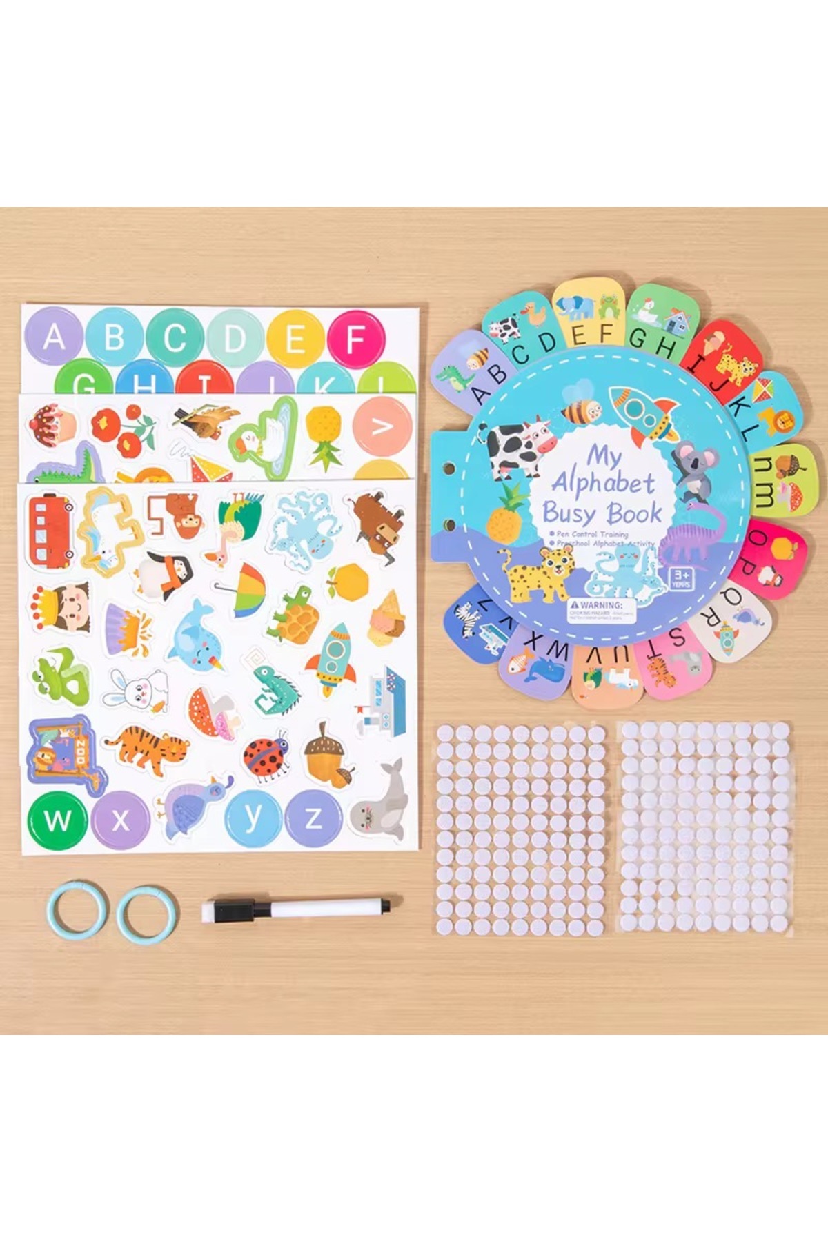 کتاب سرگرمی الفبای من – کتاب فعالیت آموزشی قابل استفاده مجدد برای یادگیری حروف – اسباب‌بازی آموزشی – سنین ۳ سال به بالا
