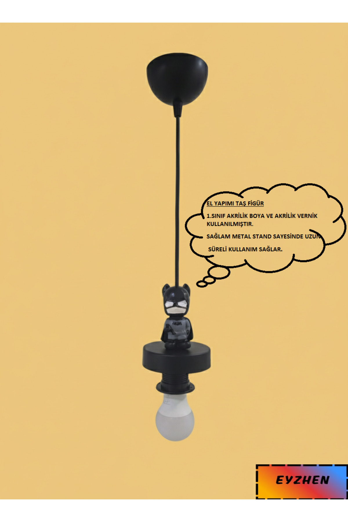 Eyzhen Bebek/Çocuk Odası El Yapımı Siyah Taş Batman Figürlü Tekli Sarkıt Lamba fotoğrafı 5 (önizleme)