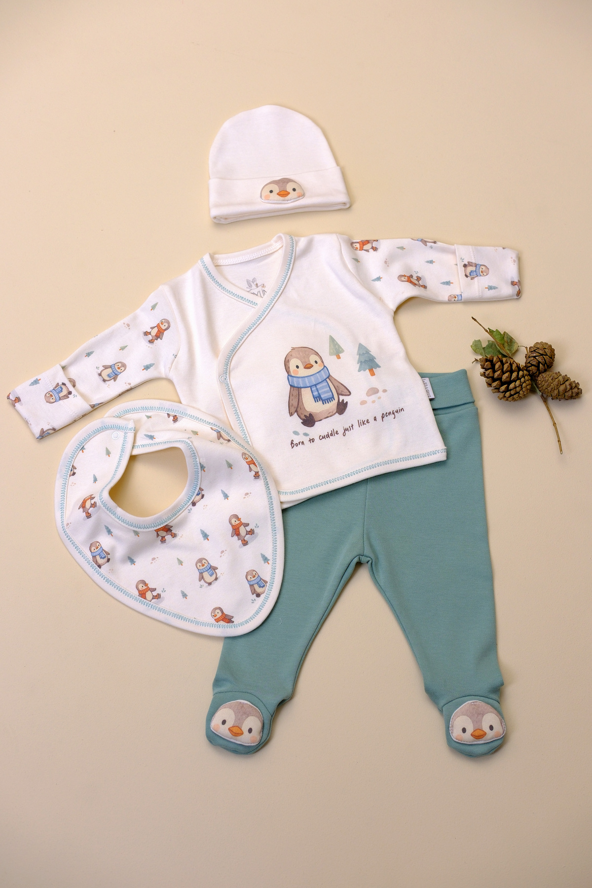BABYLİM Mutlu Penguen Erkek Bebek Hastane Çıkışı %100 Pamuk Yeni Doğan Seti 0-3ay fotoğrafı 3 (önizleme)