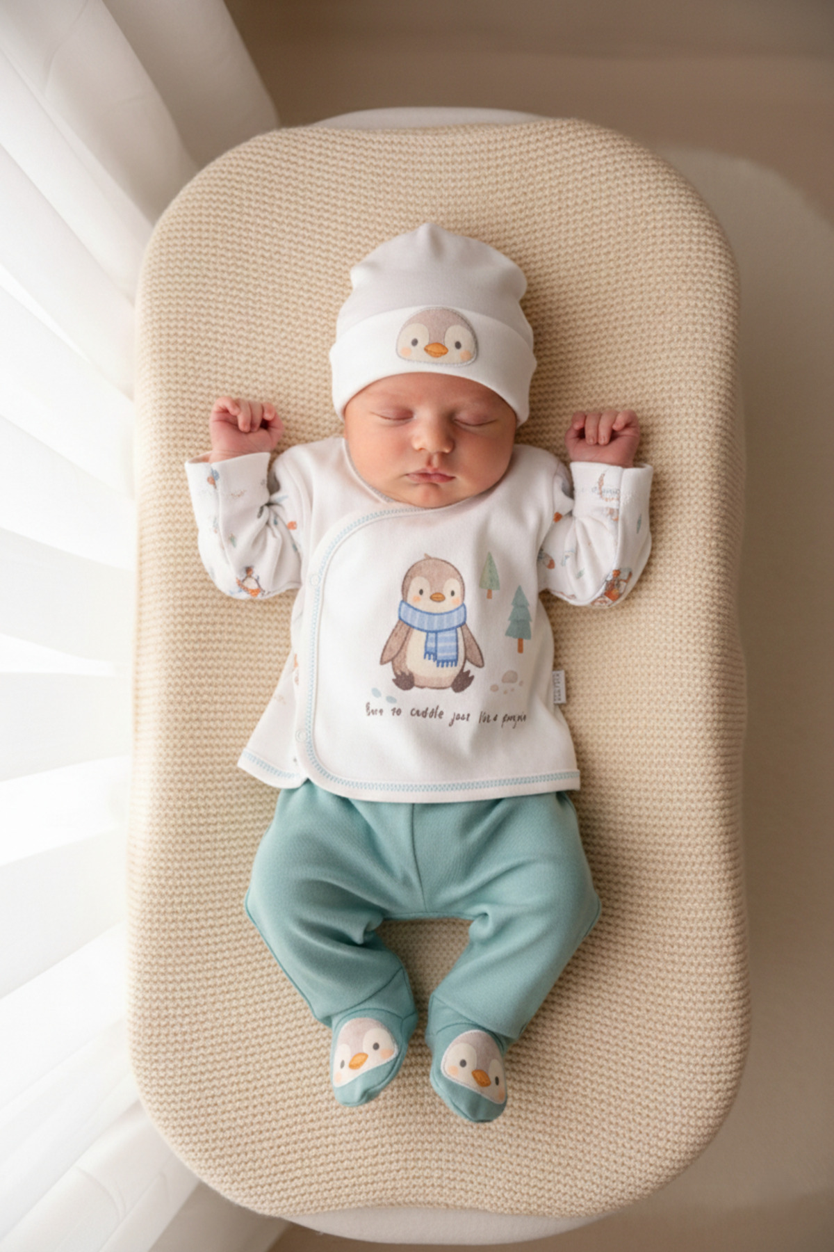 BABYLİM Mutlu Penguen Erkek Bebek Hastane Çıkışı %100 Pamuk Yeni Doğan Seti 0-3ay fotoğrafı 2 (önizleme)