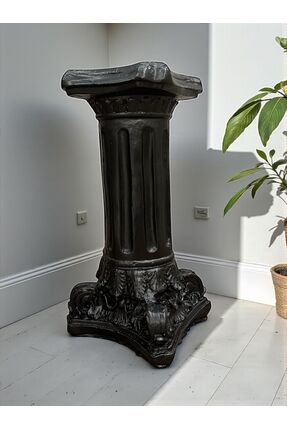 libre design Dekoratif 53 cm Metalik Siyah Roma Sütunu Ev Balkon Bahçe Dekora...