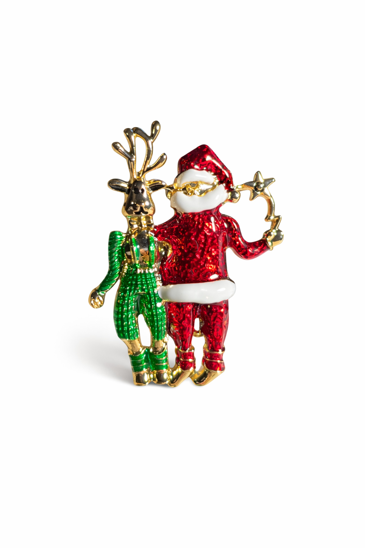 Santa & Reindeer Emaye Yılbaşı Broş
