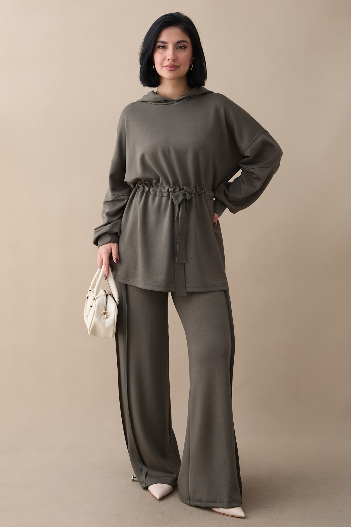 InStyle Drawstring Waist Khaki Two-Piece Set