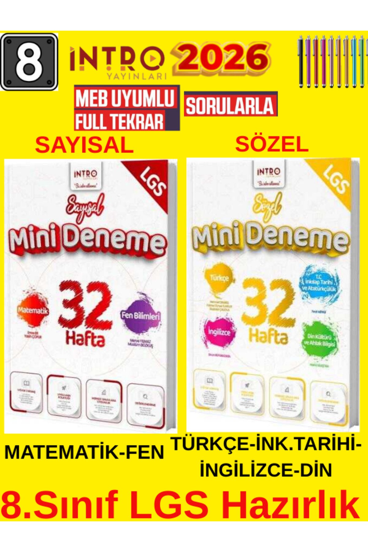 Mozaik Yayınları İntro 8.Sınıf Lgs Sayısal-Sözel 32 Haftalık Mini