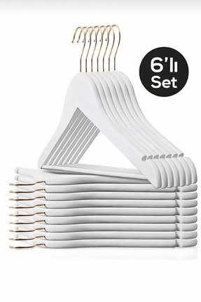 widea Elbise Askısı Beyaz 6’lı Set – Gold Metal Kancalı Plastik Askı