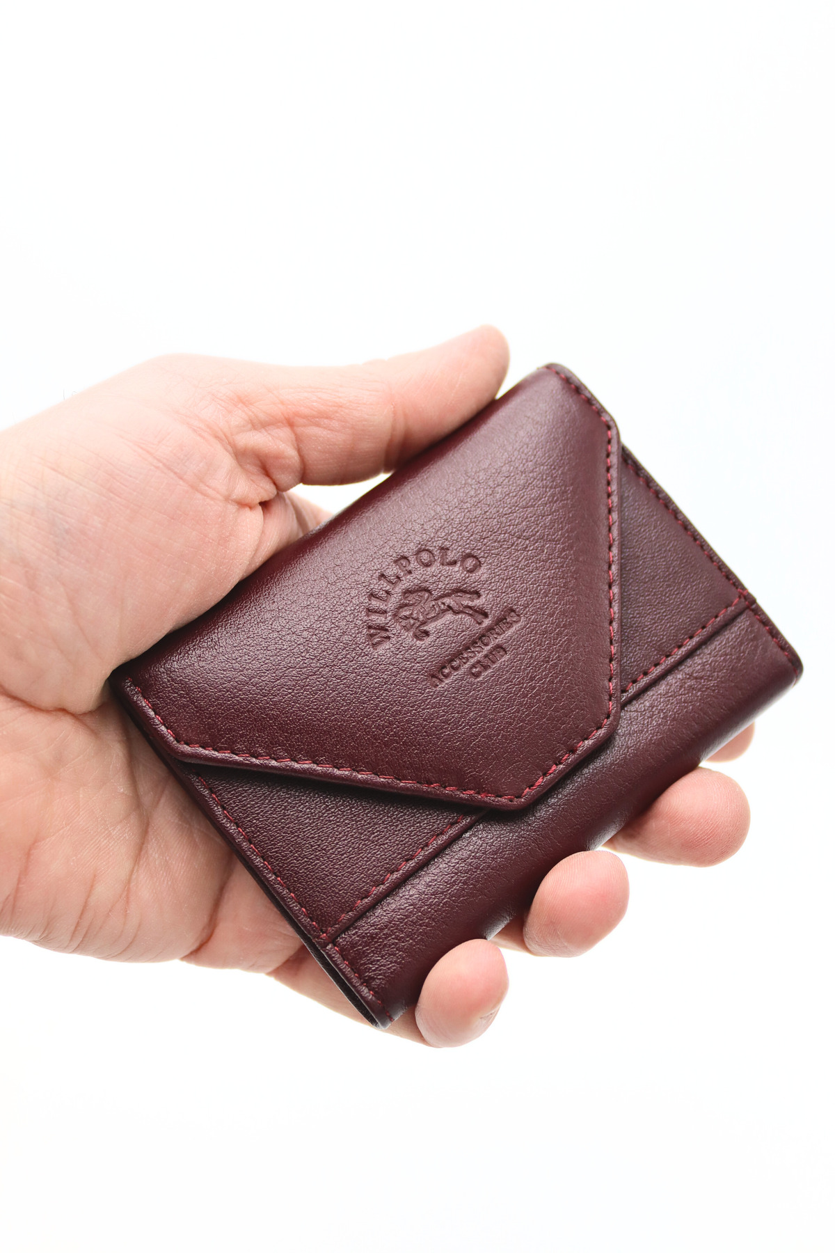Genuine Leather Cover 12 Compartment Claret Red Accordion Card Holder Envelope Model Credit Card Holder