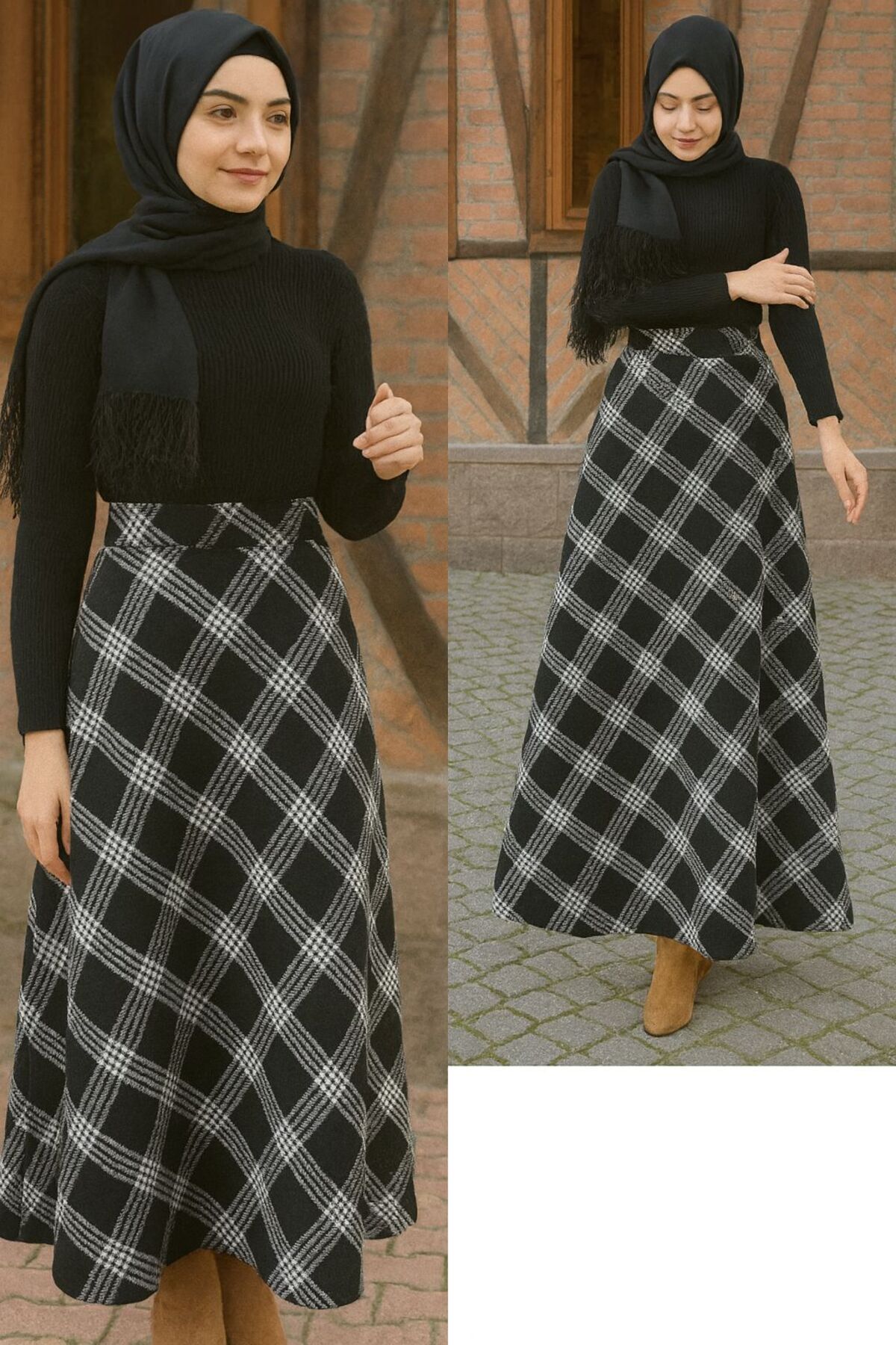 Modaytesettür  Kışlık Kloş Etek Ekose Çan Model