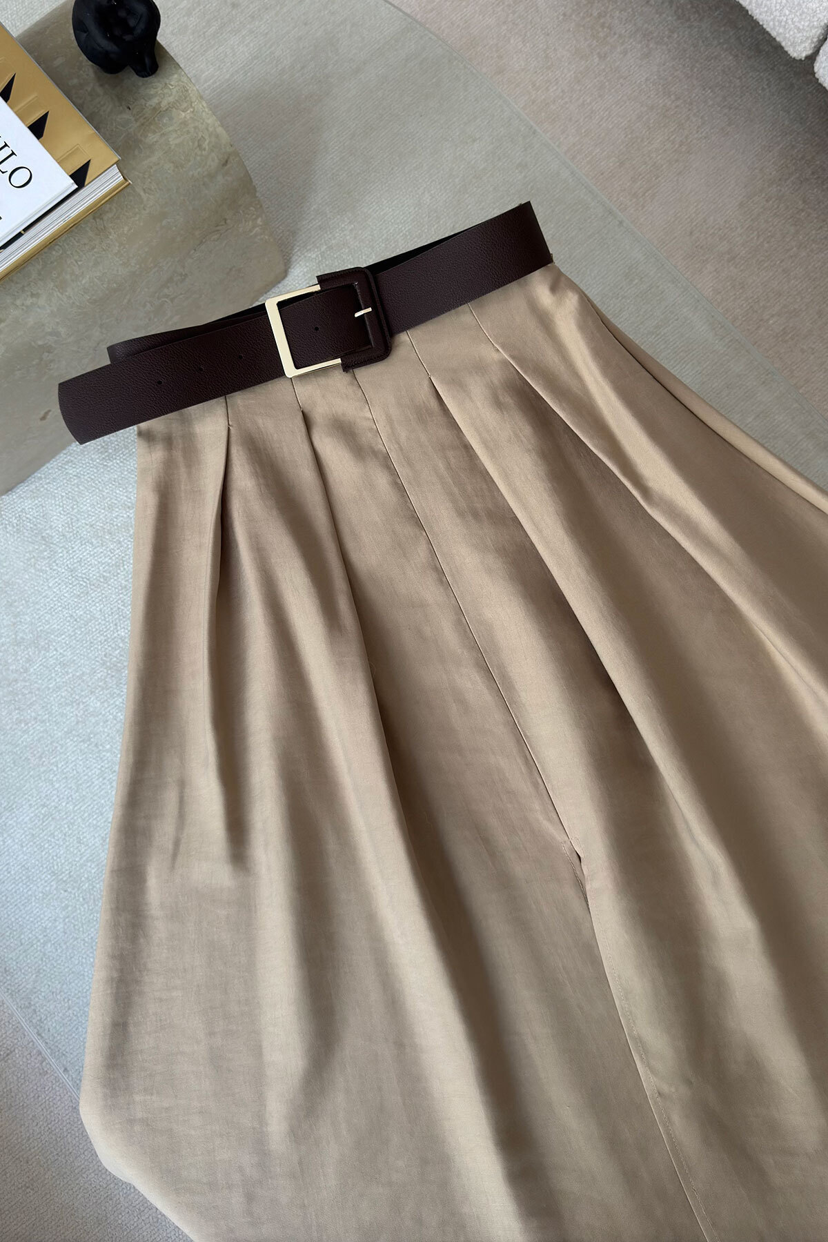 MAGARDE  Kemer Detaylı Önü Yırtmaçlı Midi Etek- HAKİ - Görsel 7