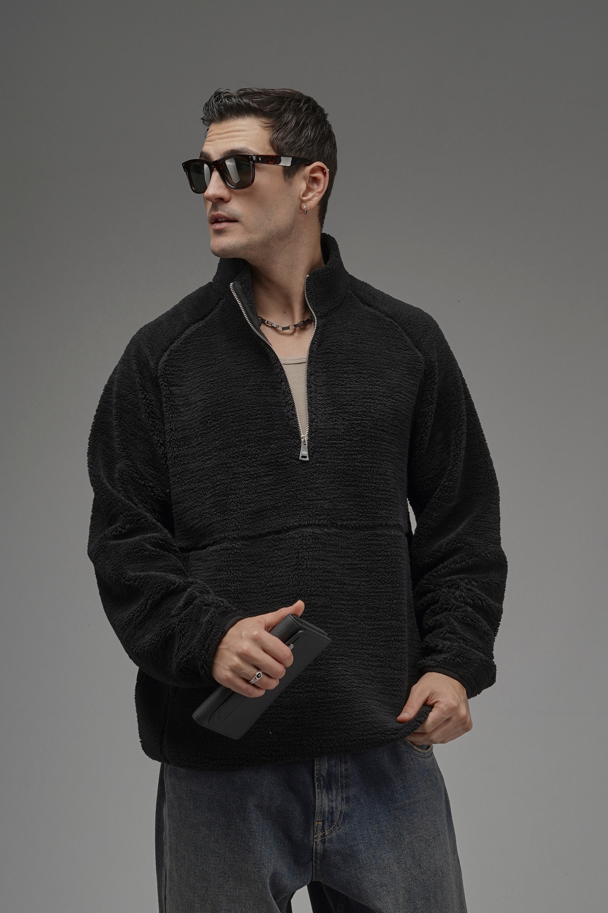 Butik Trend Biz Oversize Yarım Fermuarlı Dik Yaka Peluş