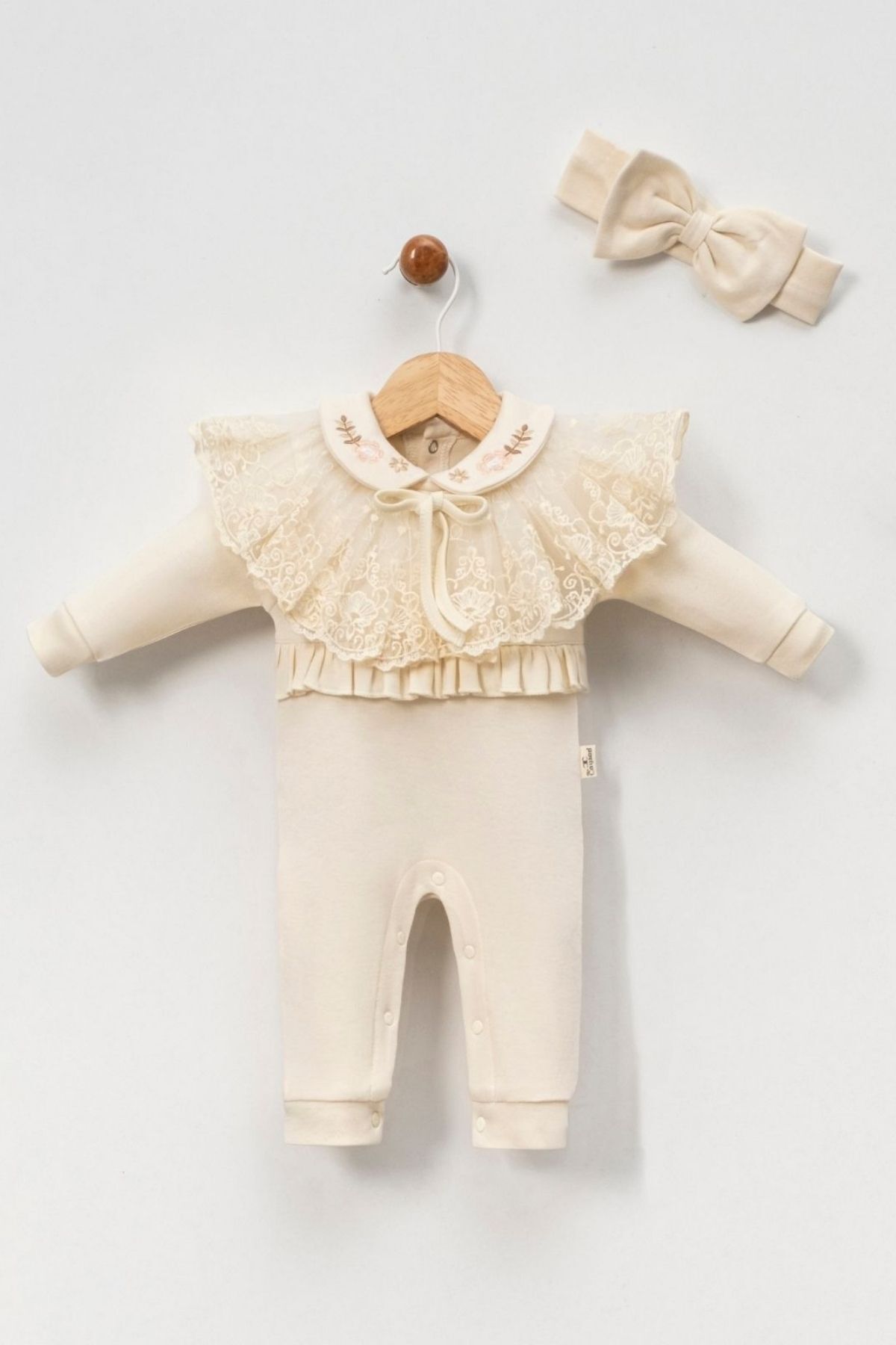 Minytrendy Kız Bebek Vintage Konsept Yenidoğan Tulum Bandanalı Mevlüt Kıyafeti Bayramlık Takım Hediyelik fotoğrafı 3 (önizleme)