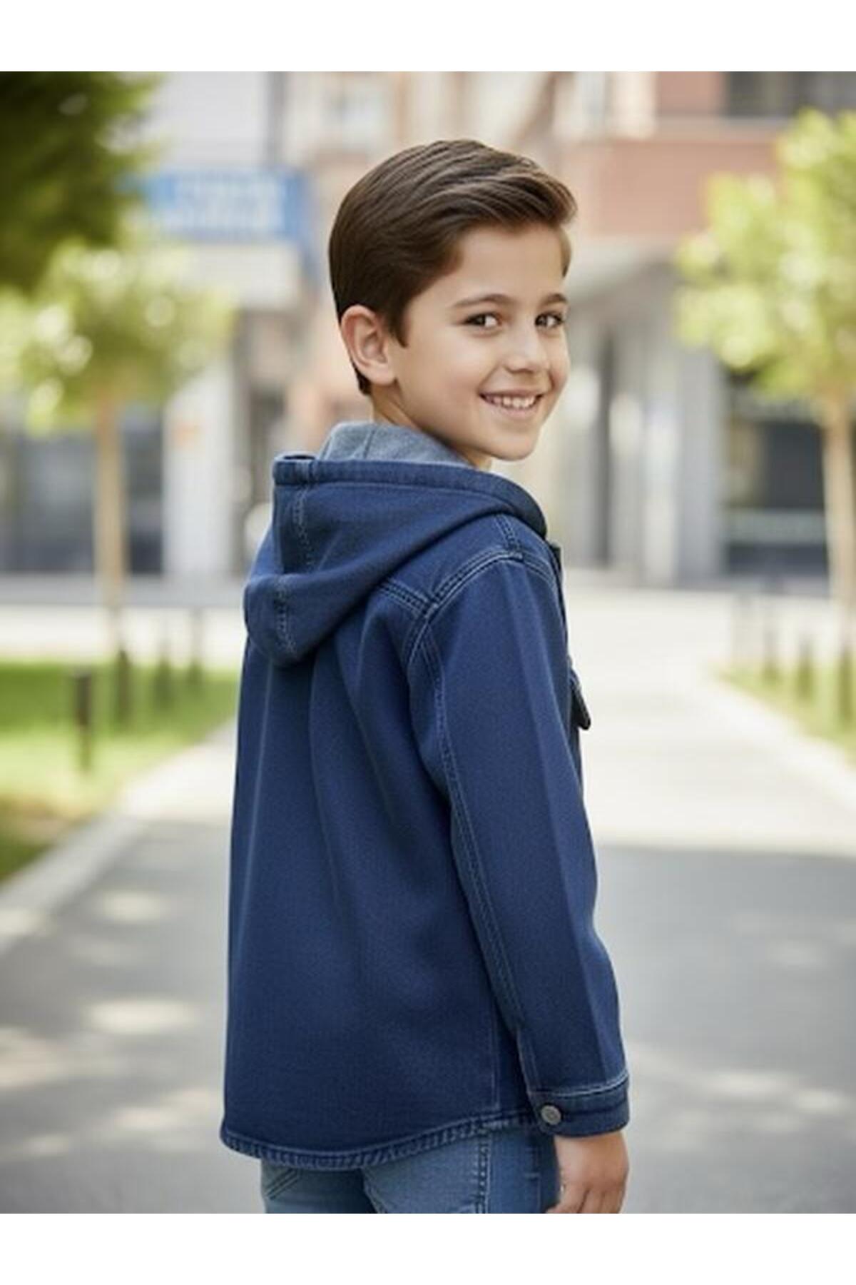 Esprix Kids  Kapüşonlu Çift Cepli Erkek Çocuk Kot Ceket - Mavi Denim - Görsel 3