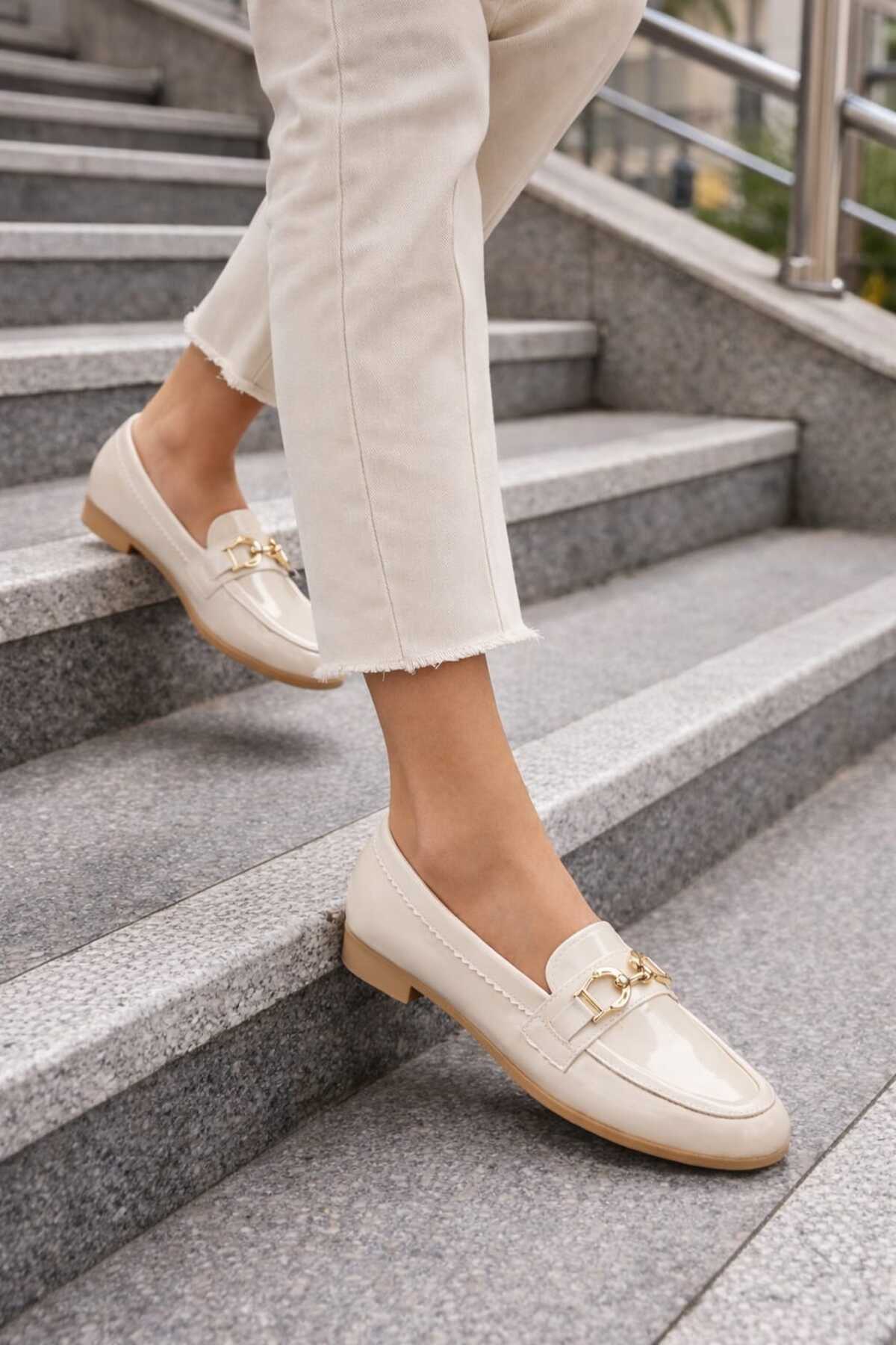 Macelife Kadın Bej Günlük Tokalı Loafer Ayakkabı görsel 2