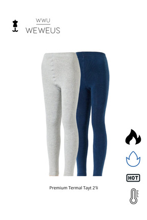 Weweus Premium Lacivert Gri Çocuk Termal 2'li Tayt