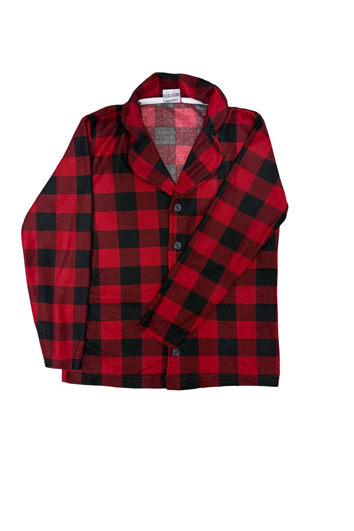 mışıl mışıl kids Kız Erkek Çocuğa uygun Kırmızı Siyah Kareli Düğmeli Süet Kumaş Pijama Takımı fotoğrafı 5 (önizleme)