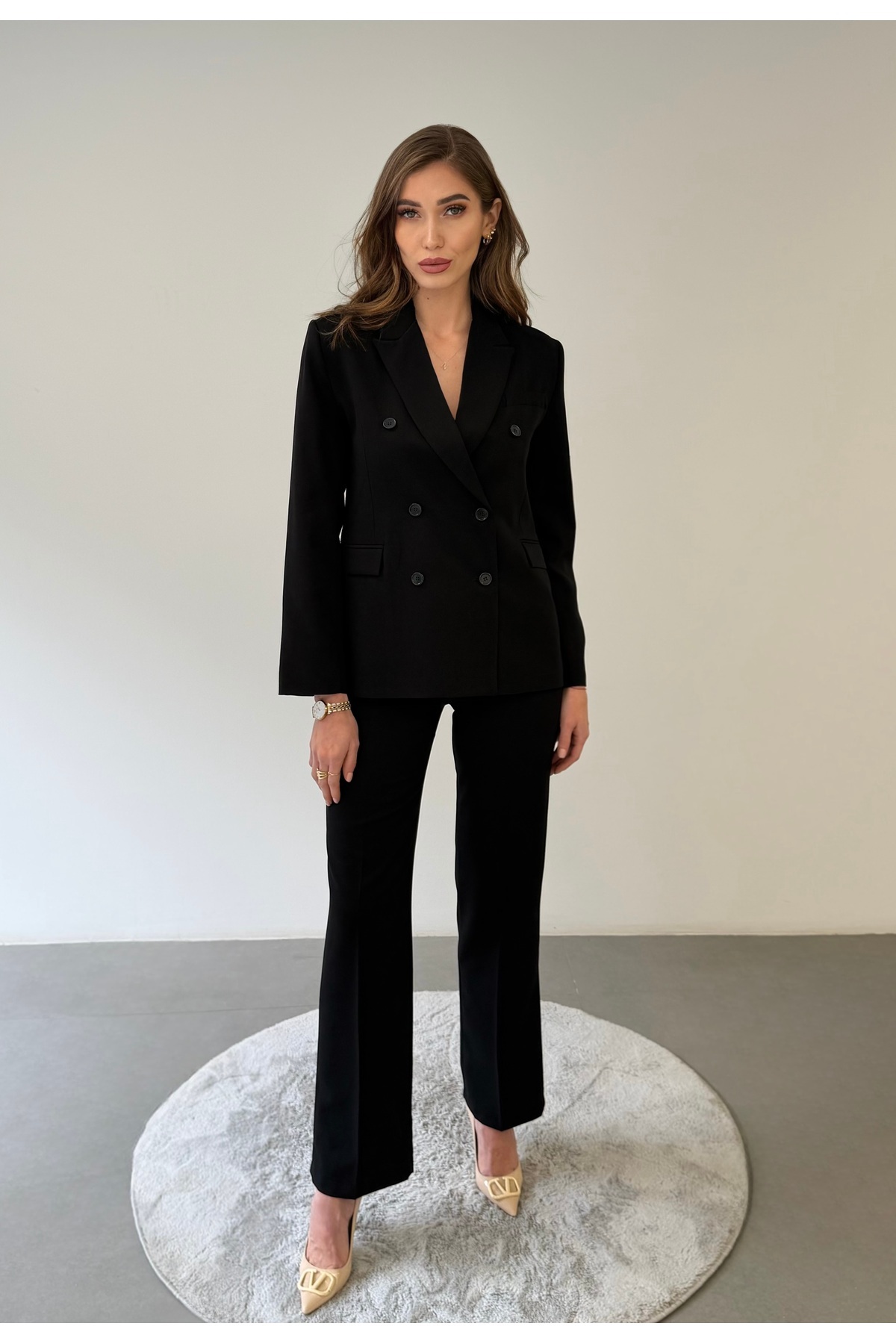ossons Modern Fit Black Double-Breasted Jacket with Straight-Leg Trousers Office Style Suit
