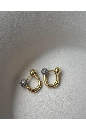 ELOA AKSESUAR Özel Seri Çift Renk Gold ve Gümüş Zirkon Taş ve Topçuk Detay Ka...