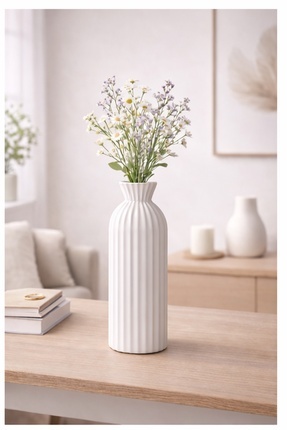 BB Craft Desenli Oval Form Beyaz Dekoratif Vazo – 20 cm