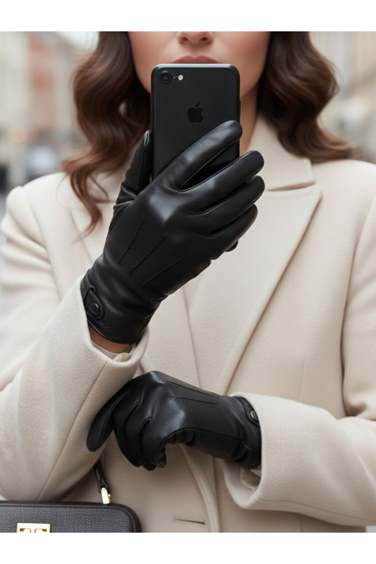 Özyıldırım Çarşı Pazar  Kadın Suni Deri Eldiven+İçi kürklü+Soğuğa Dirençli+Şık tasarım - Görsel 3