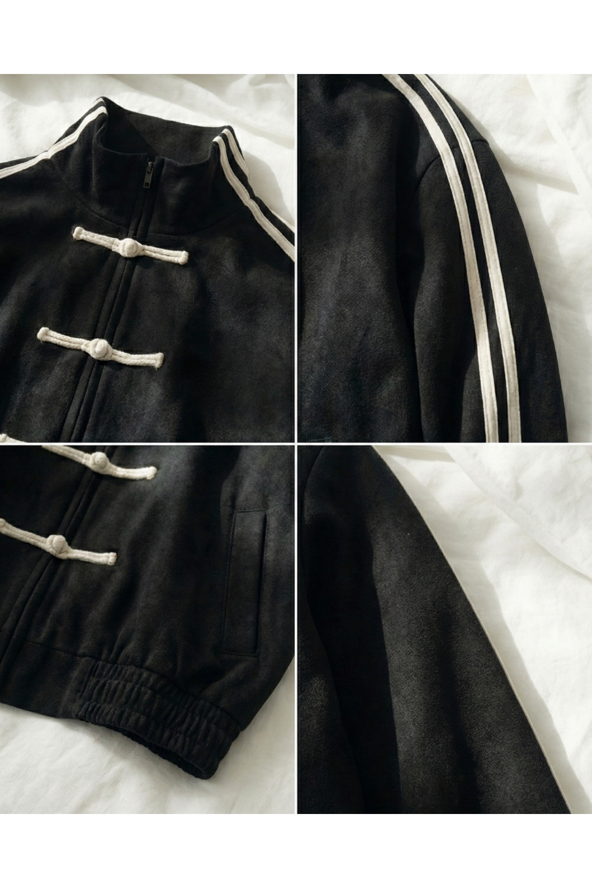 Touz Moda  Çift Çizgili Oversize China Unisex Ceket - Görsel 6