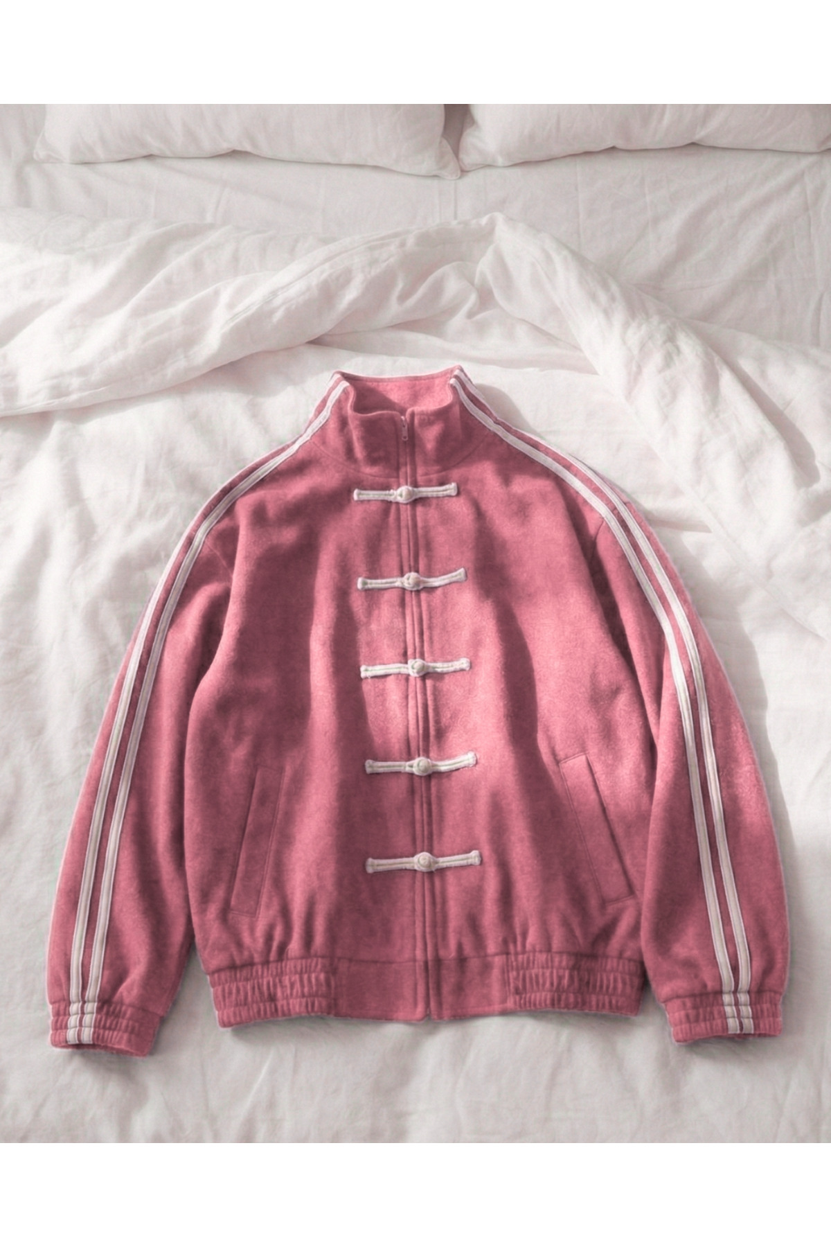 Touz Moda  Çift Çizgili Oversize China Unisex Ceket - Görsel 4