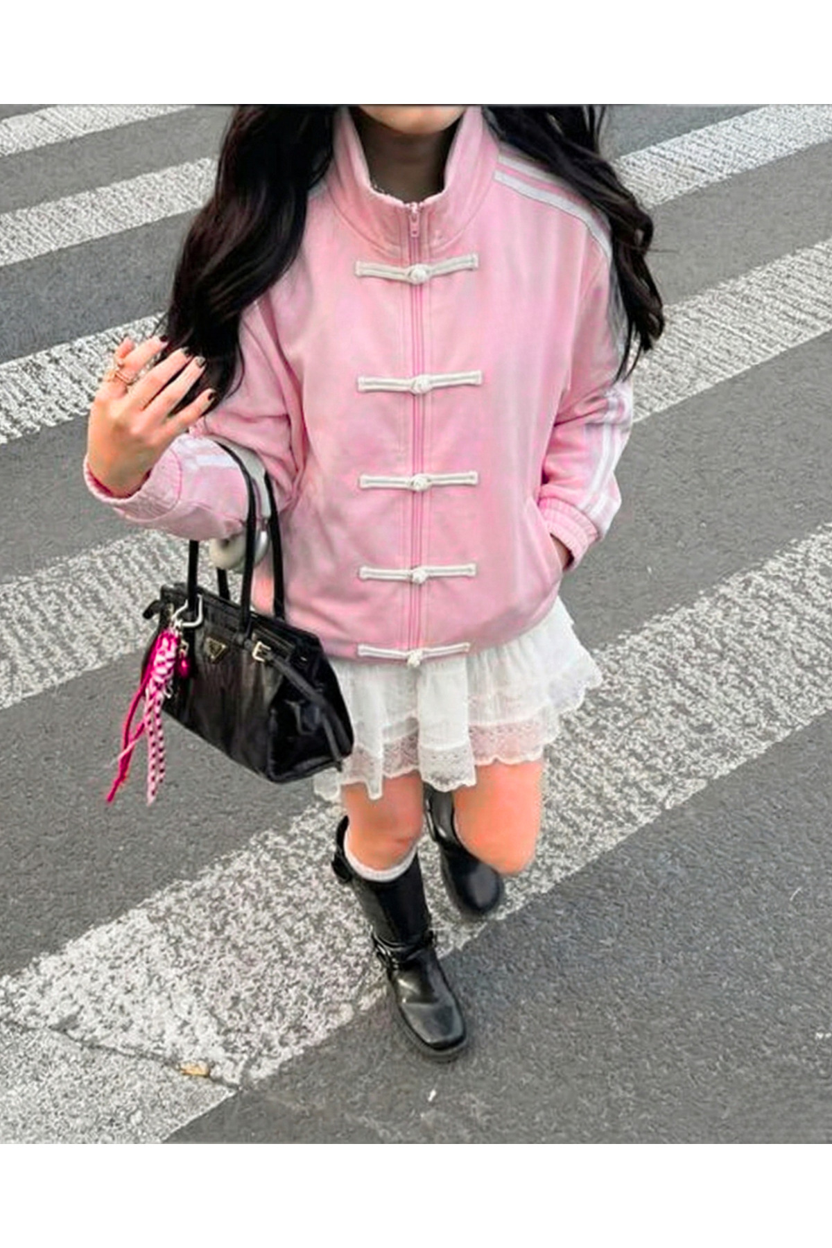 Touz Moda  Çift Çizgili Oversize China Unisex Ceket