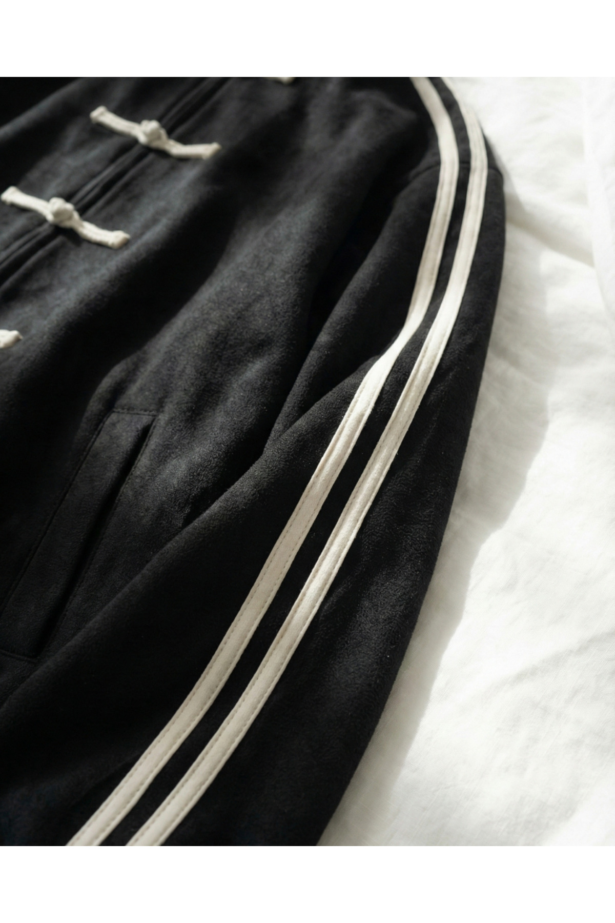 Touz Moda  Çift Çizgili Oversize China Unisex Ceket - Görsel 5