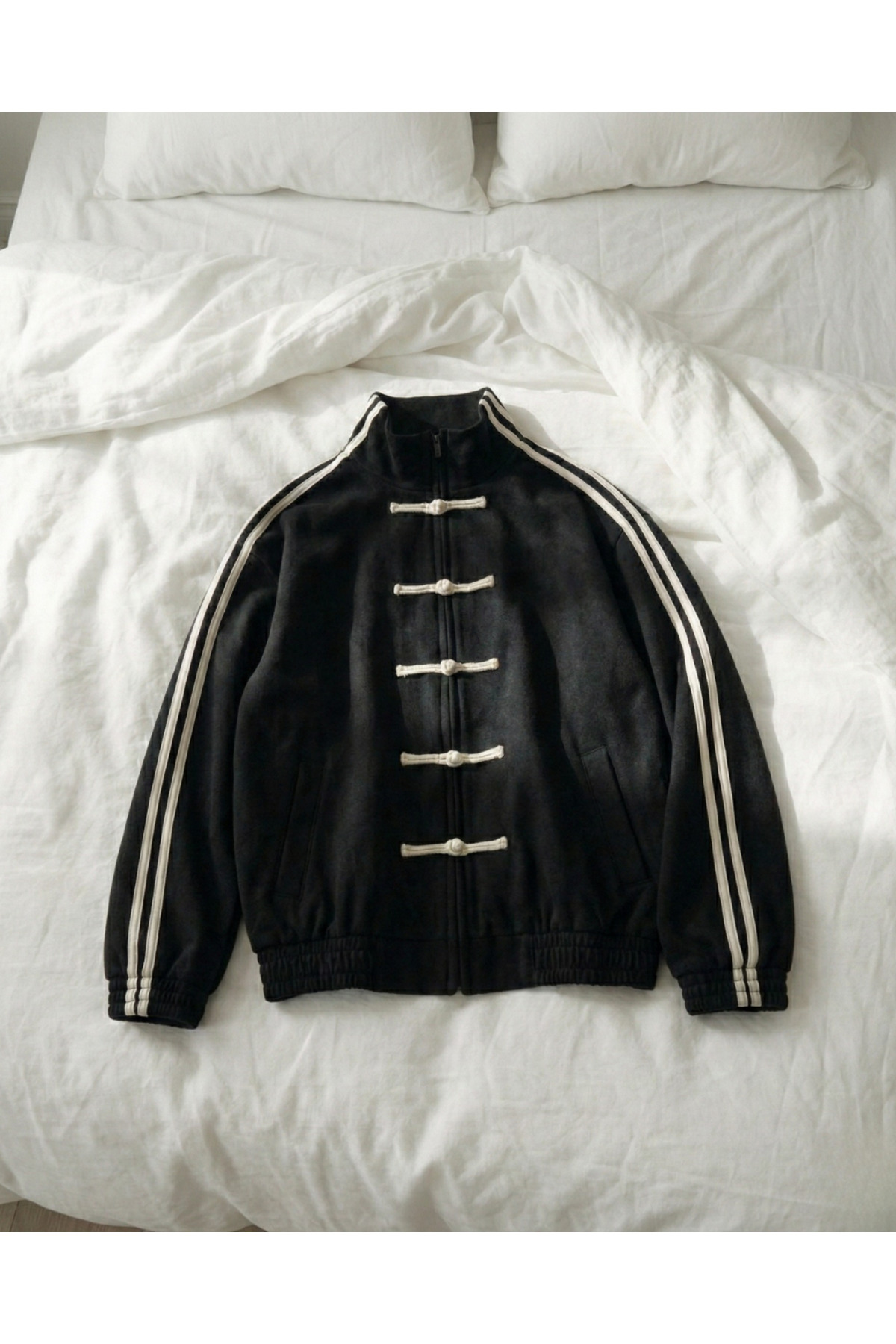 Touz Moda  Çift Çizgili Oversize China Unisex Ceket - Görsel 4