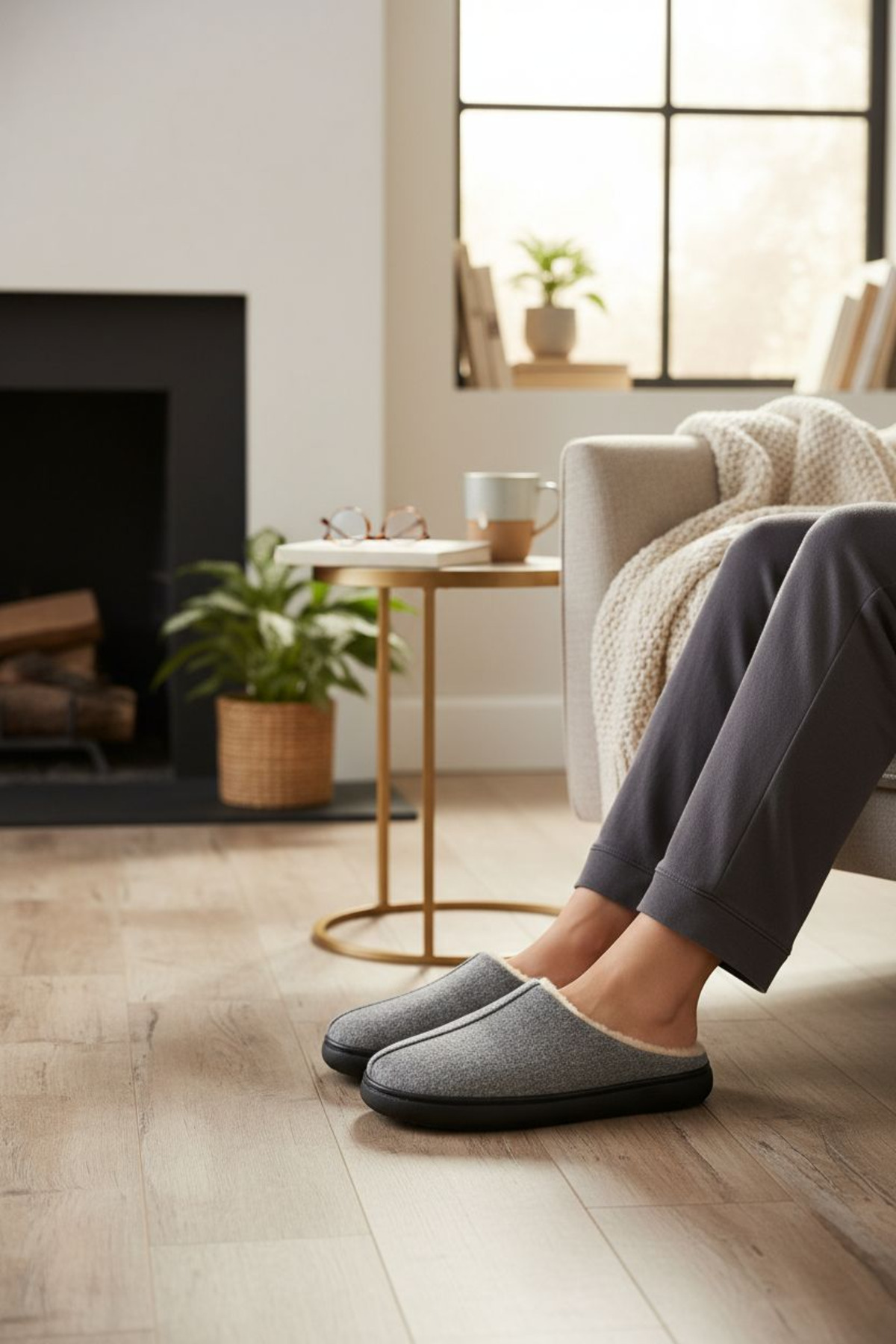 Lideral  Erkek Peluş Astarlı Ev Terliği - Yumuşak Tabanlı Kışlık Konforlu Gri Terlik - Görsel 3