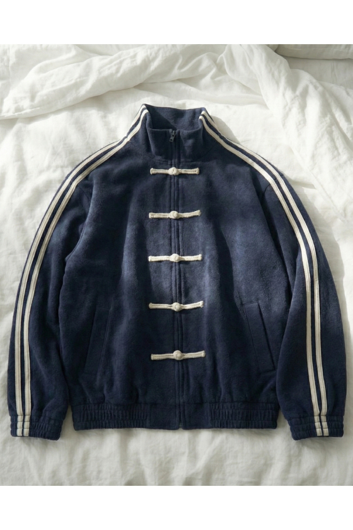 Touz Moda  Çift Çizgili Oversize China Unisex Ceket - Görsel 5