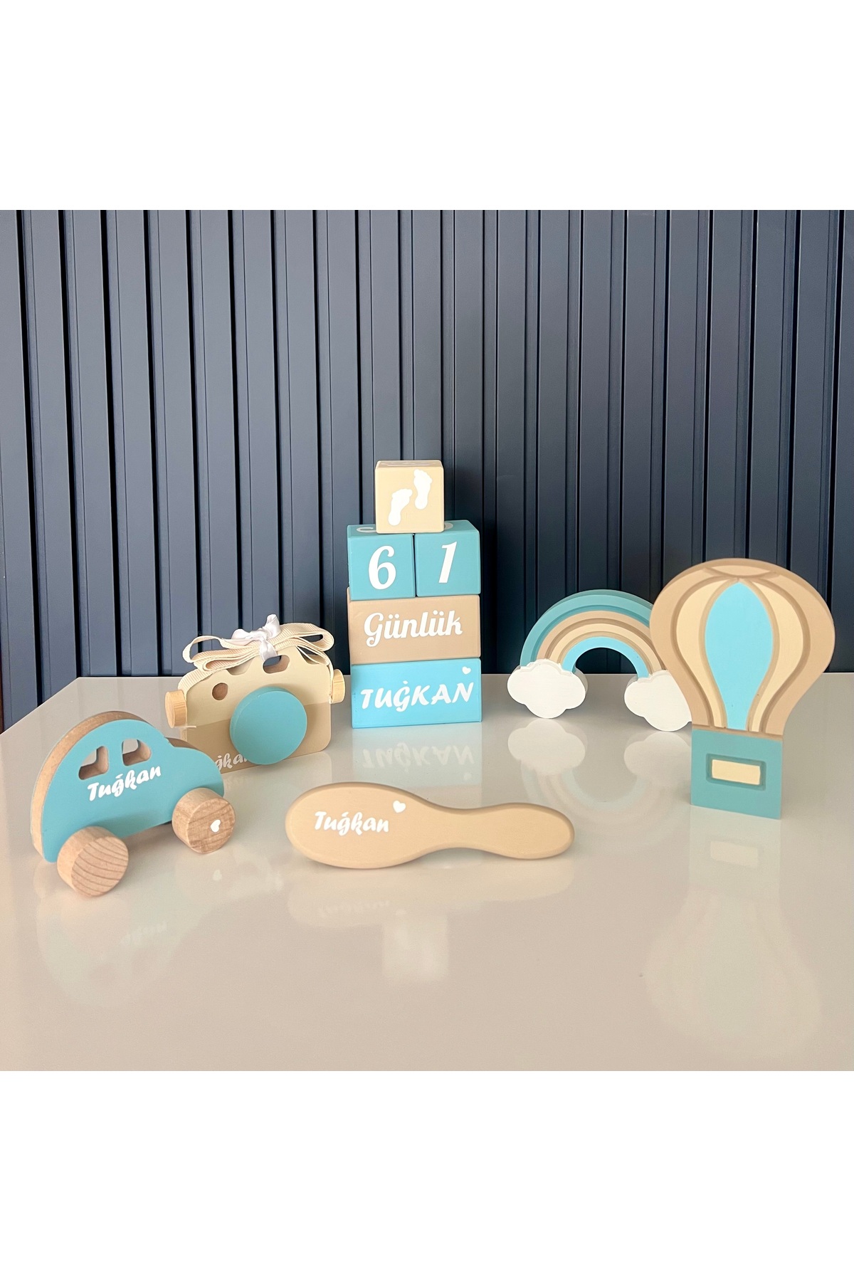 Krem mavi objeli tam set bebek çekim dekorasyon