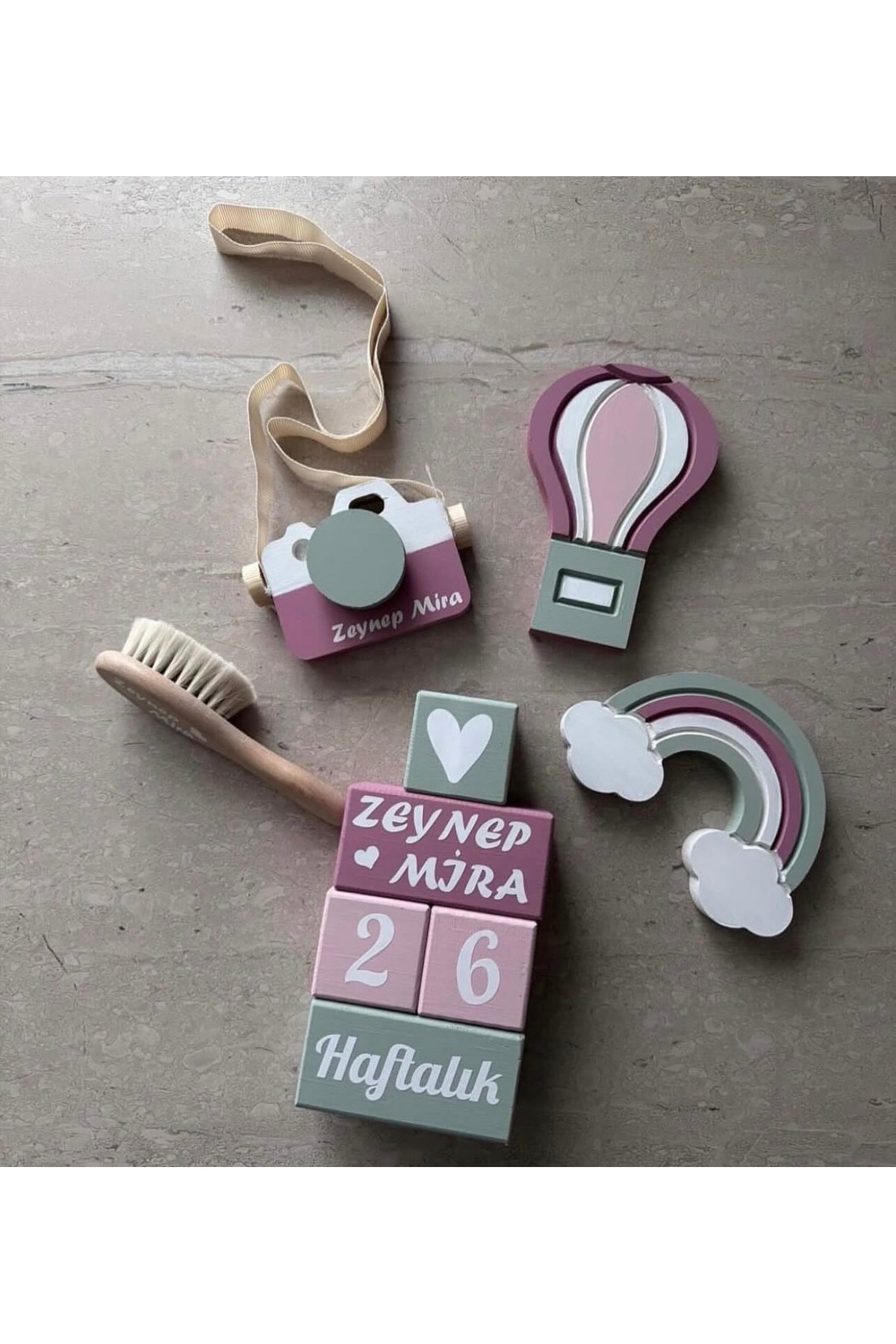 Pembe mint yesılı bebek objeli set bebek oda dekorasyon