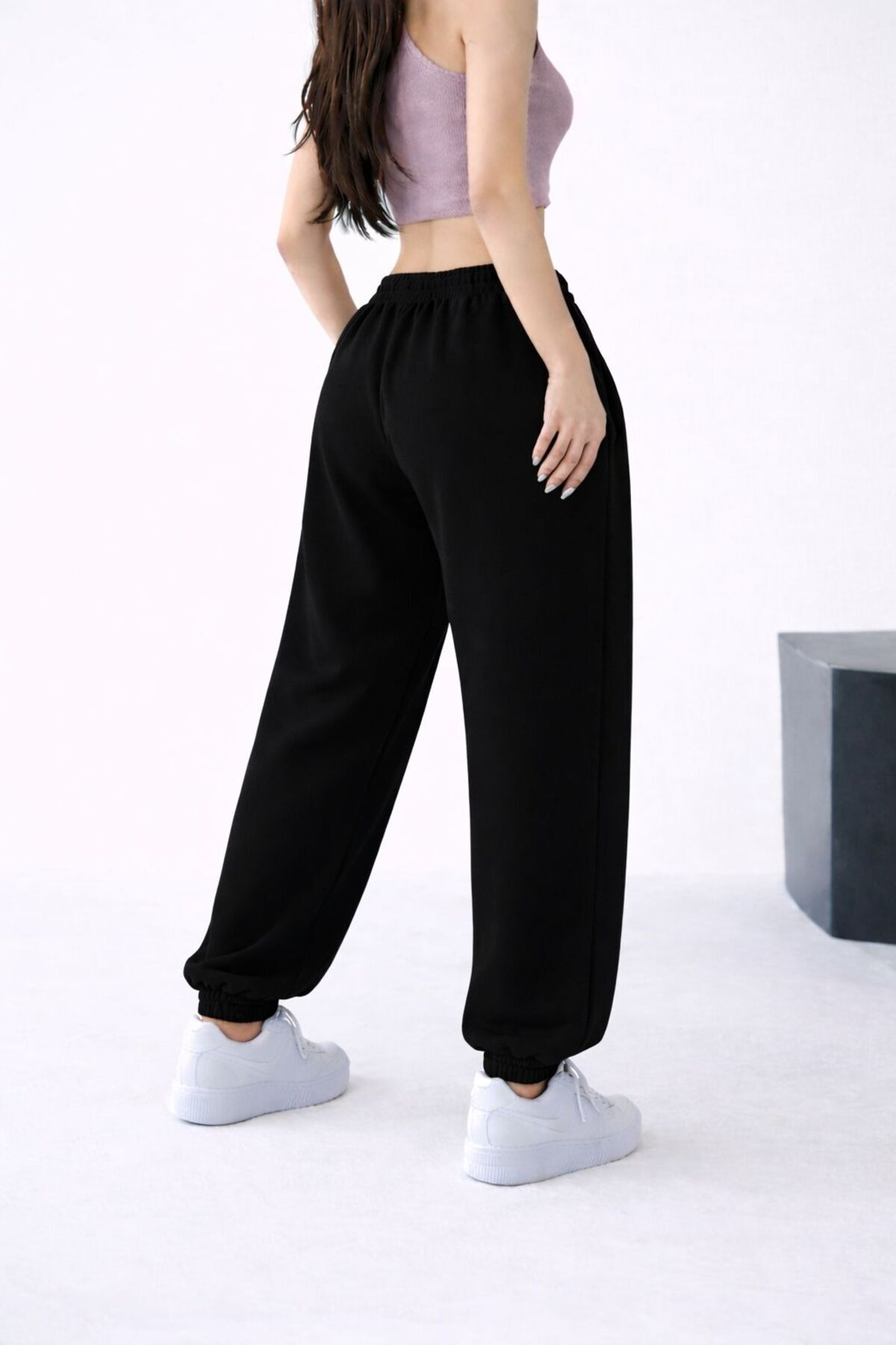 pandy  3'lü Yüksek Bel Kışlık Şardonlu Unisex Tam Kalıp Paça Lastikli Eşofman Altı - Görsel 2