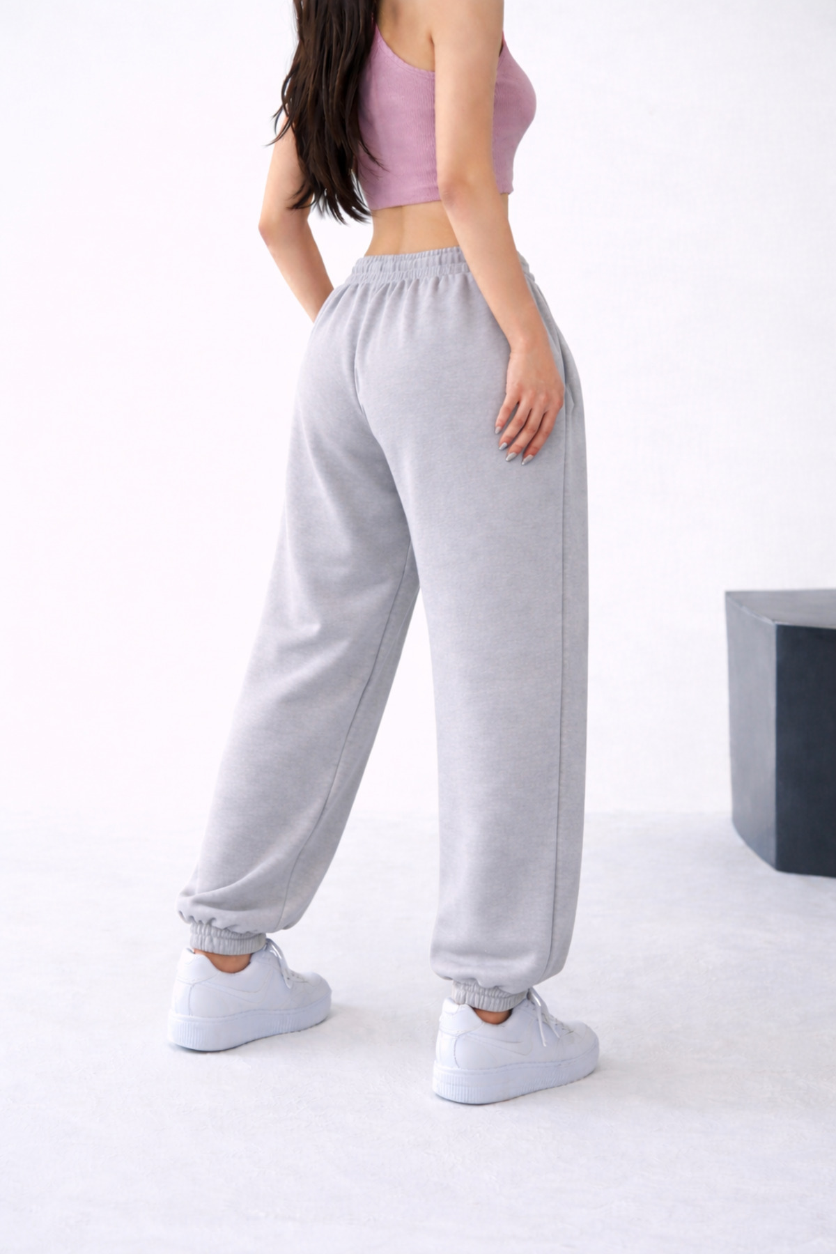 pandy  3'lü Yüksek Bel Kışlık Şardonlu Unisex Tam Kalıp Paça Lastikli Eşofman Altı - Görsel 3