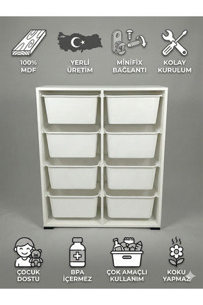 yabilmo %100 MDF Gövde Kolay Minifix Bağlantı 8 Çekmeceli Çok Amaçlı Oyuncak ...